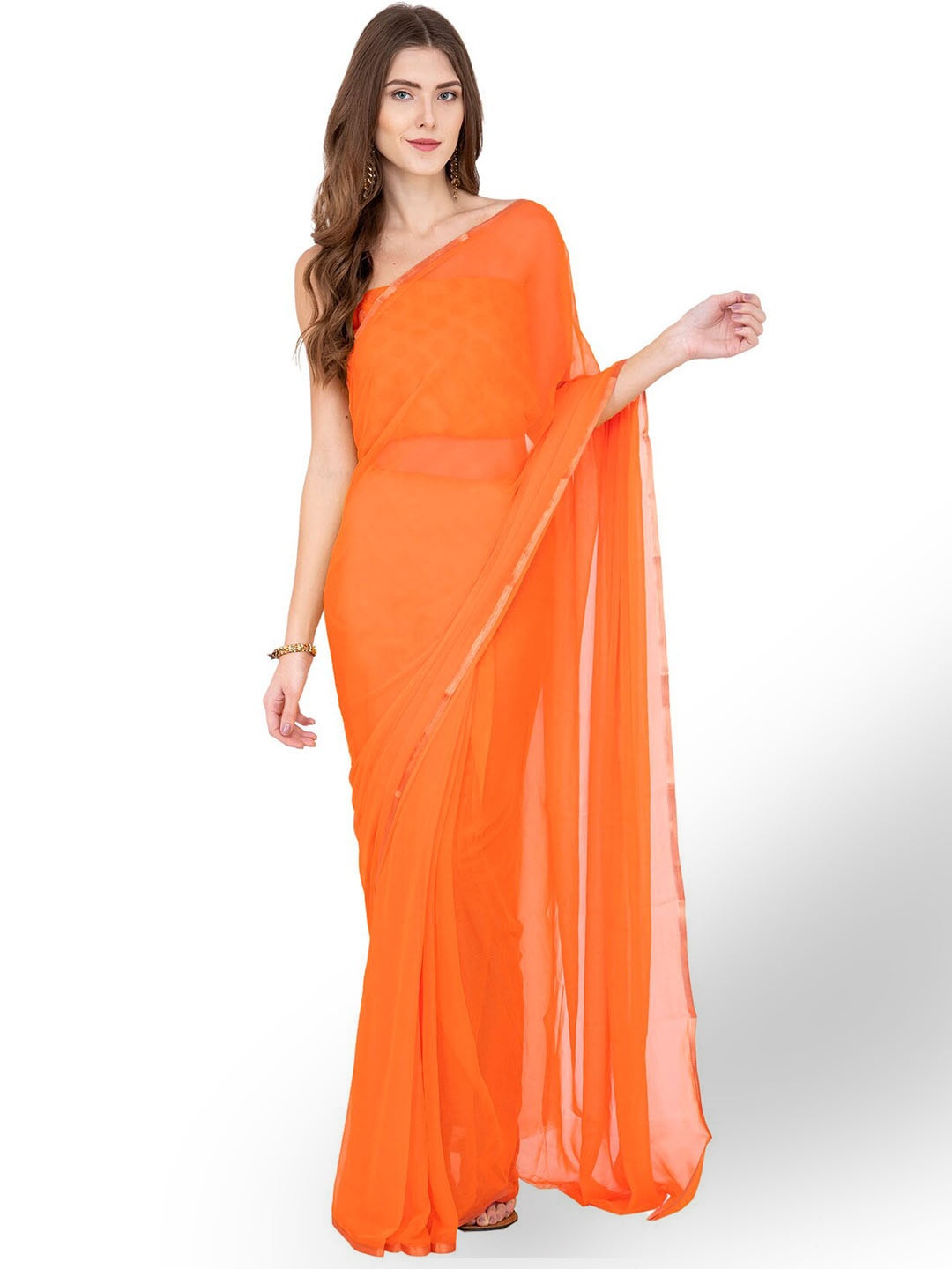 

CLAFOUTIS Orange Pure Chiffon Saree