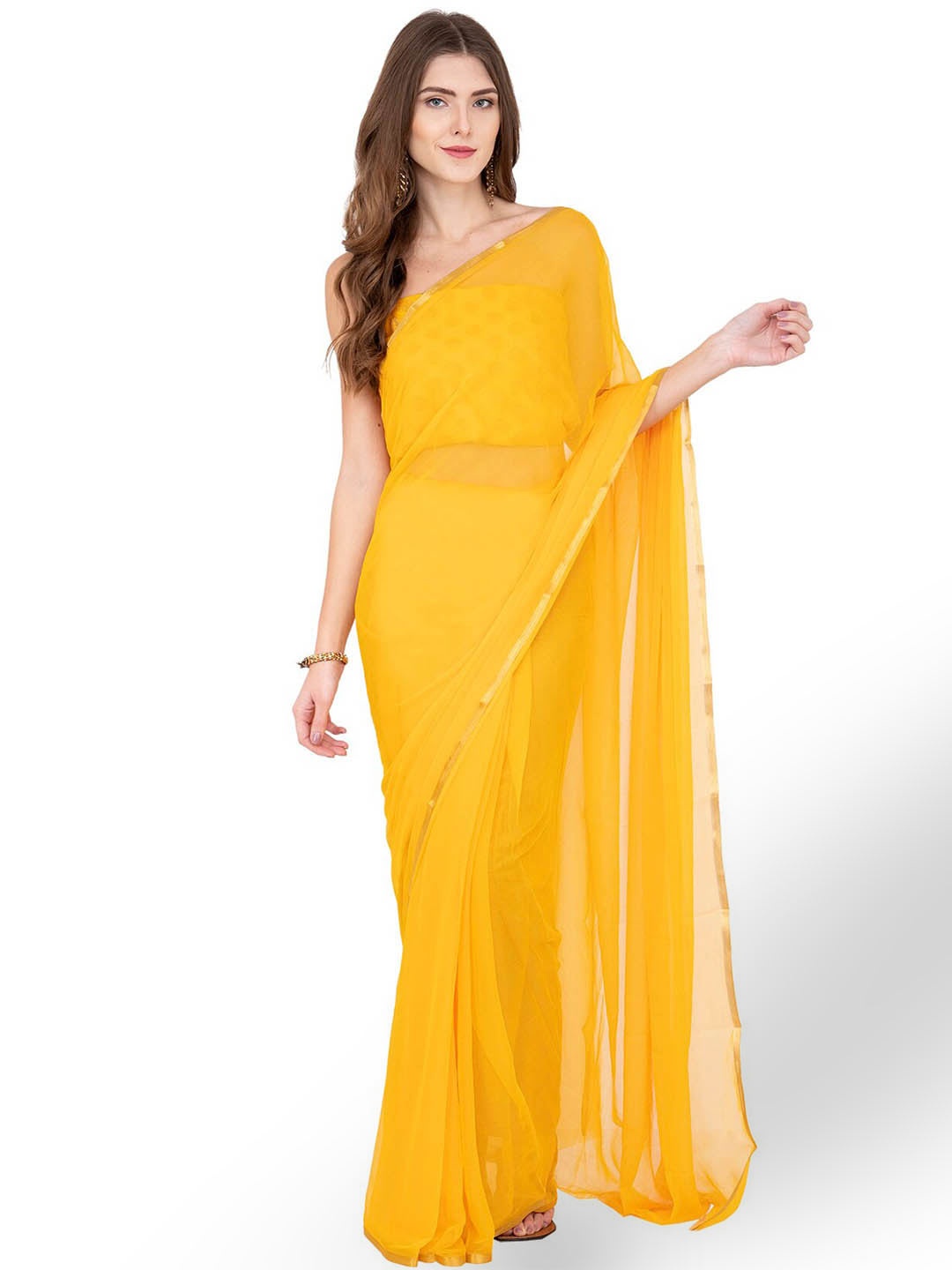

CLAFOUTIS Zari Pure Chiffon Saree, Yellow