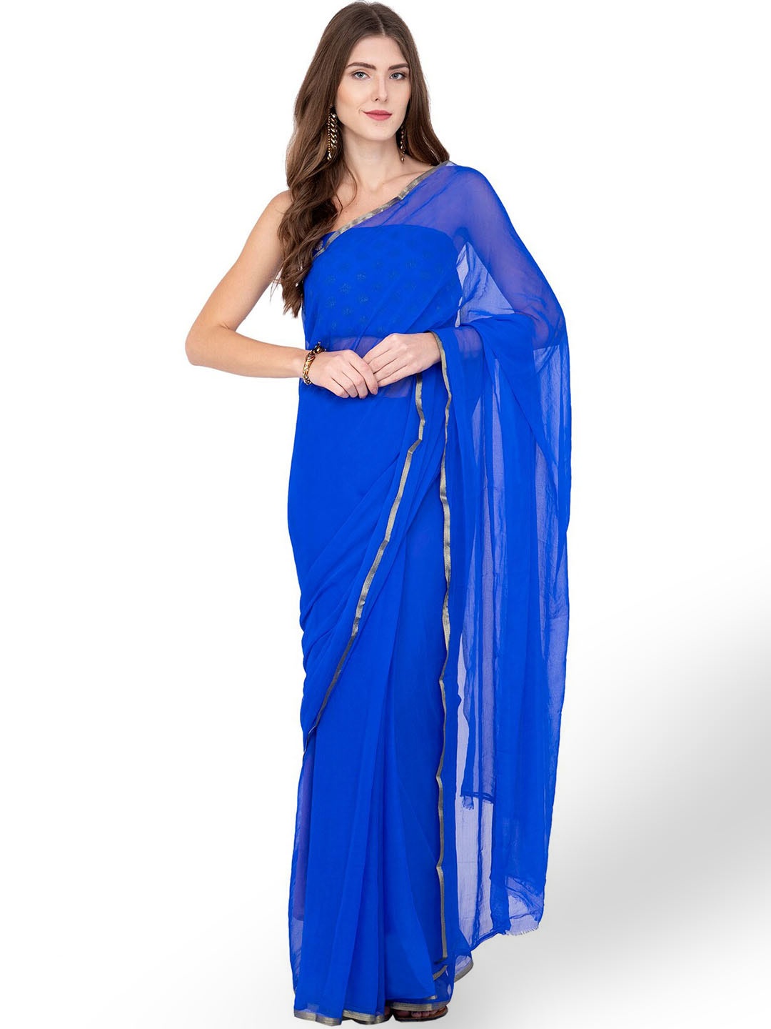 

CLAFOUTIS Zari Pure Chiffon Saree, Blue