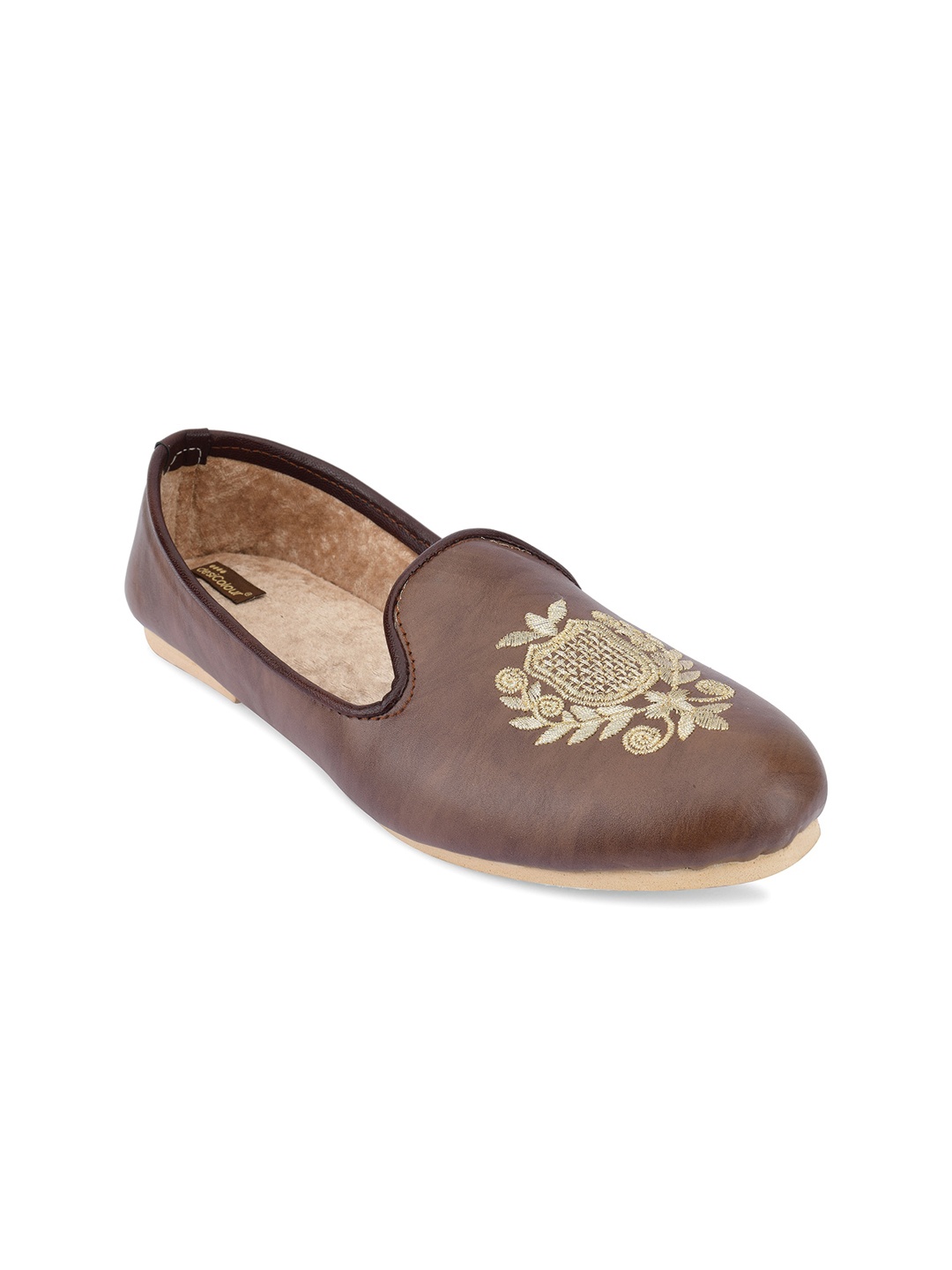 

DESI COLOUR Men Woven Design Comfort Insole Mojaris, Brown