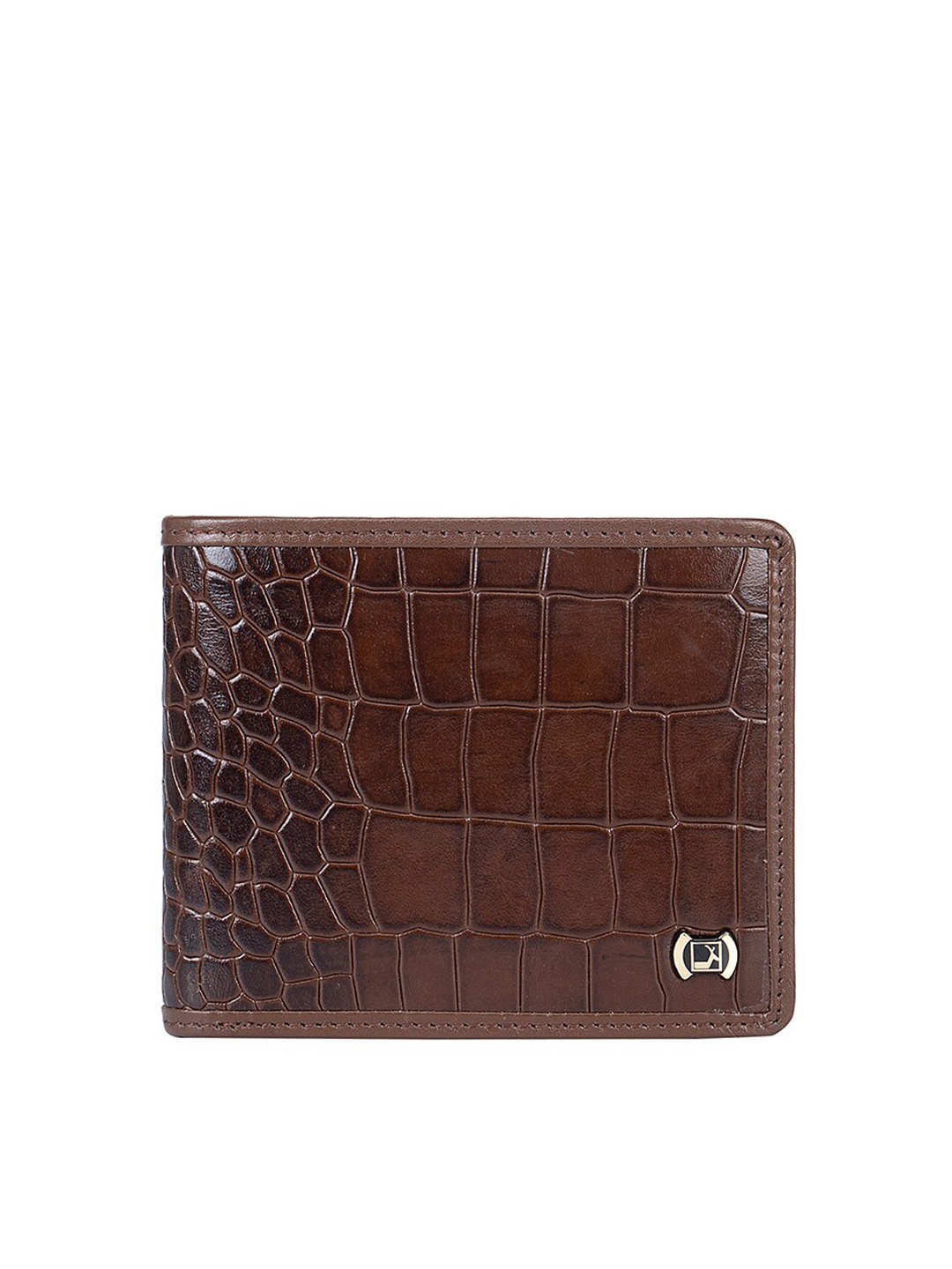 

Da Milano Men Brown & Gold-Toned Textured Leather Two Fold Wallet