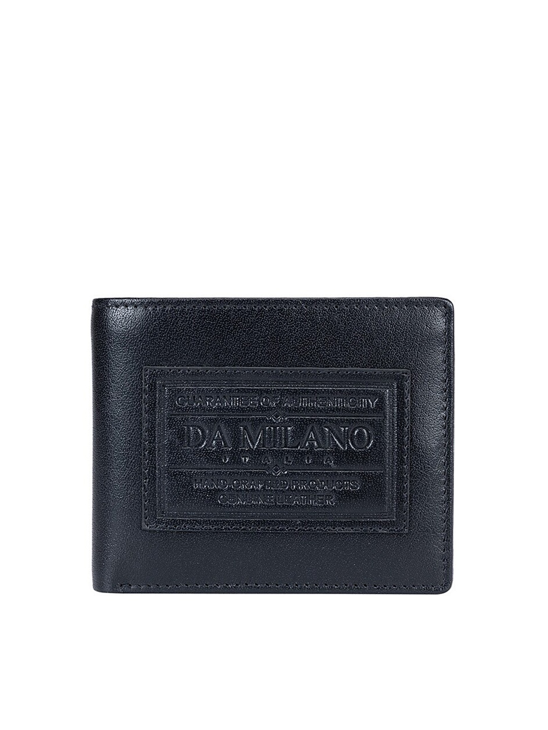 

Da Milano Men Typography Textured Leather Two Fold Wallet, Black