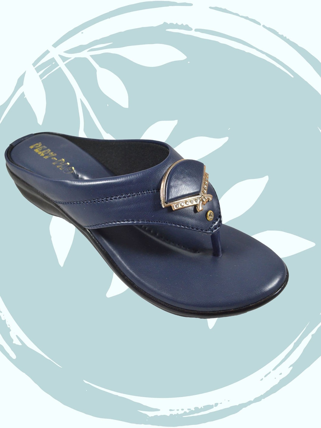 

PERY PAO Embellished T-Strap Flats, Navy blue
