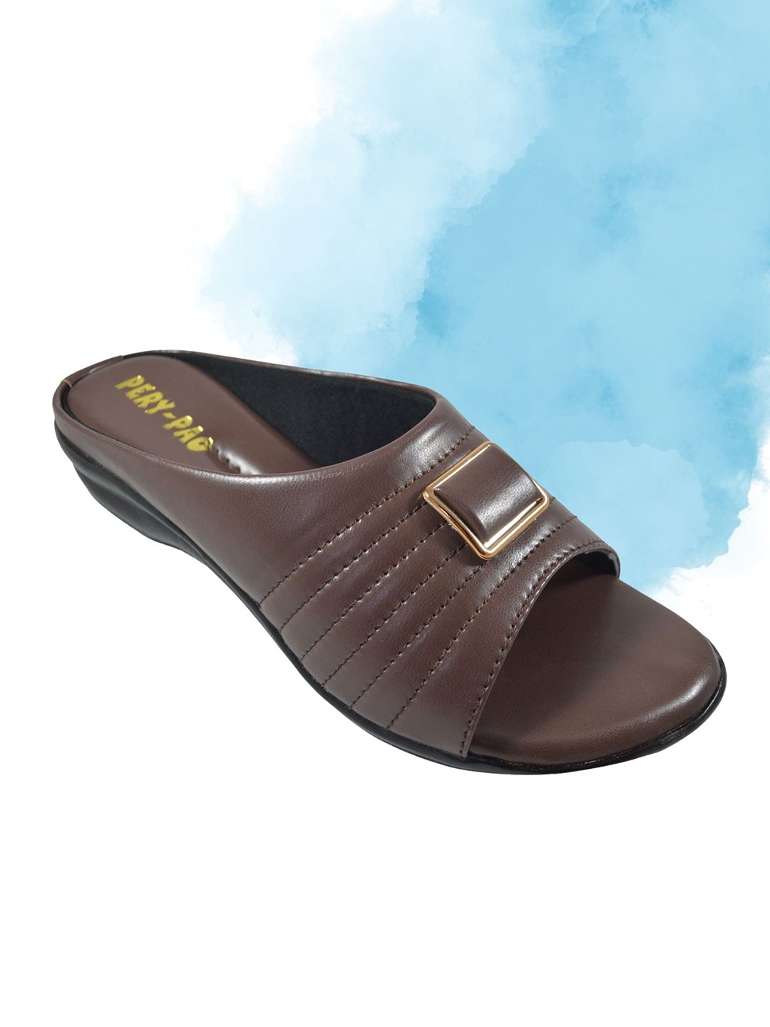 

PERY PAO Women Embellished Open Toe Flats, Brown