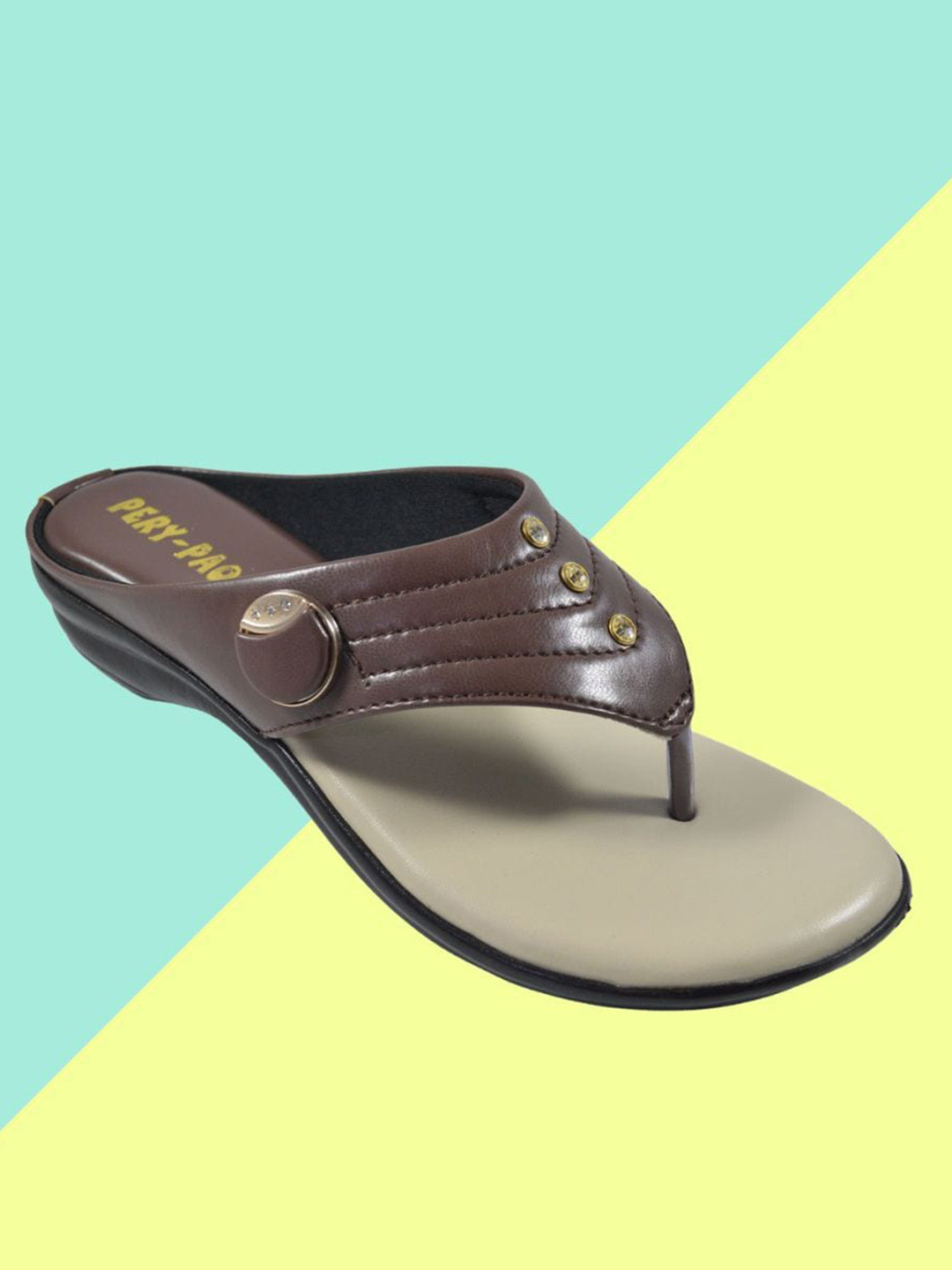 

PERY PAO Embellished T-Strap Flats, Brown