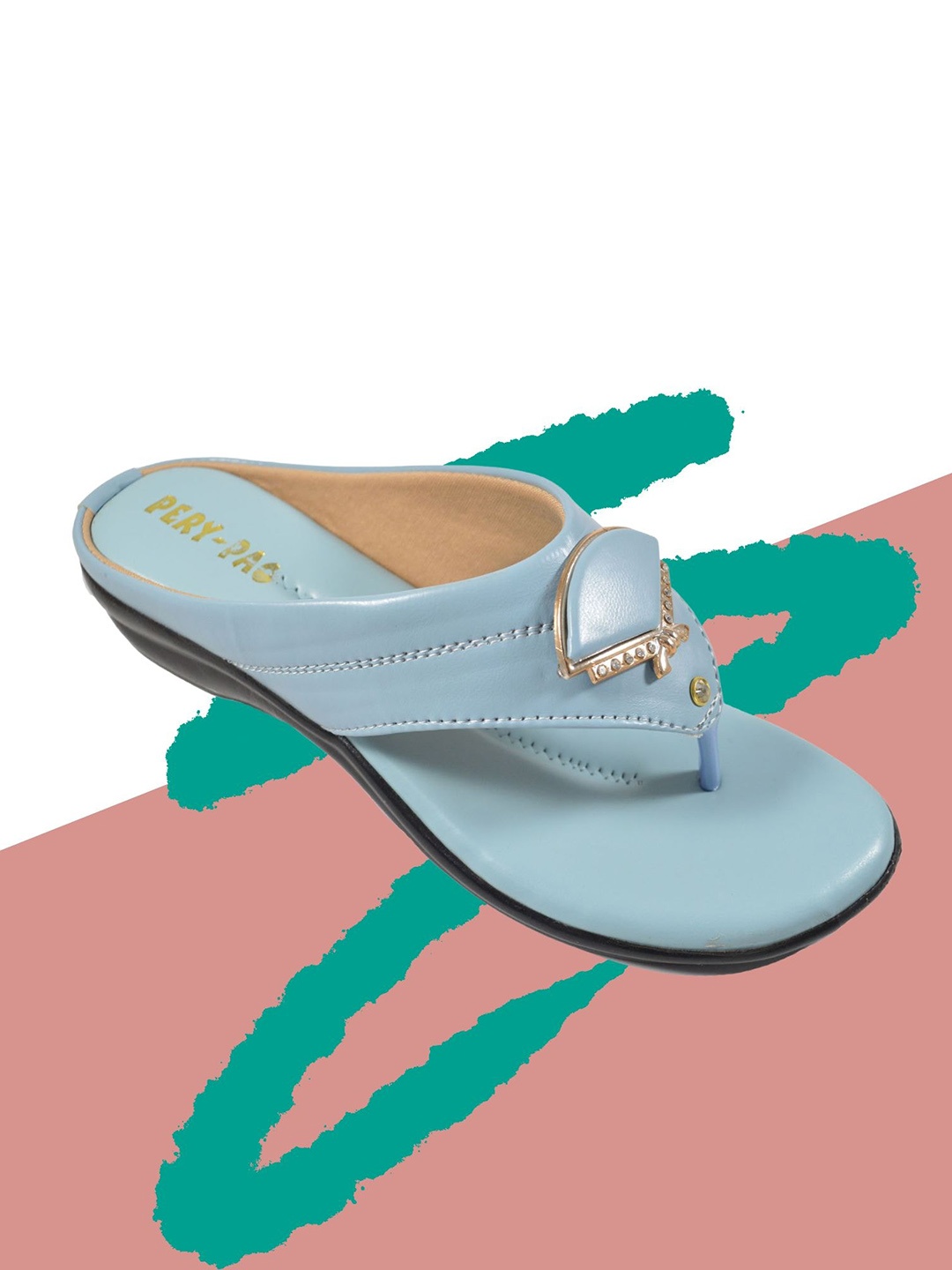 

PERY PAO Embellished T-Strap Flats, Blue