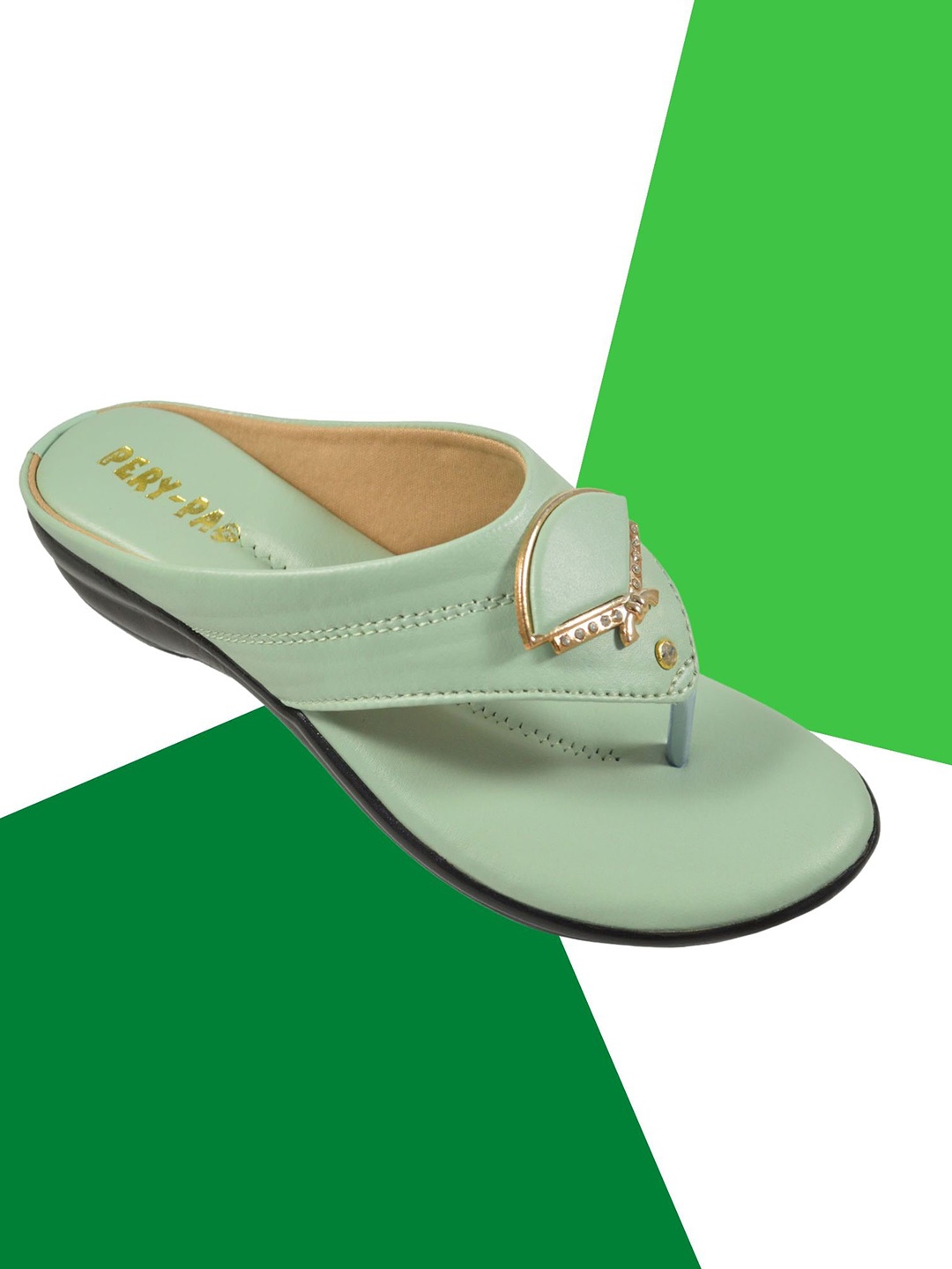 

PERY PAO Women Embellished Open Toe Flats, Sea green