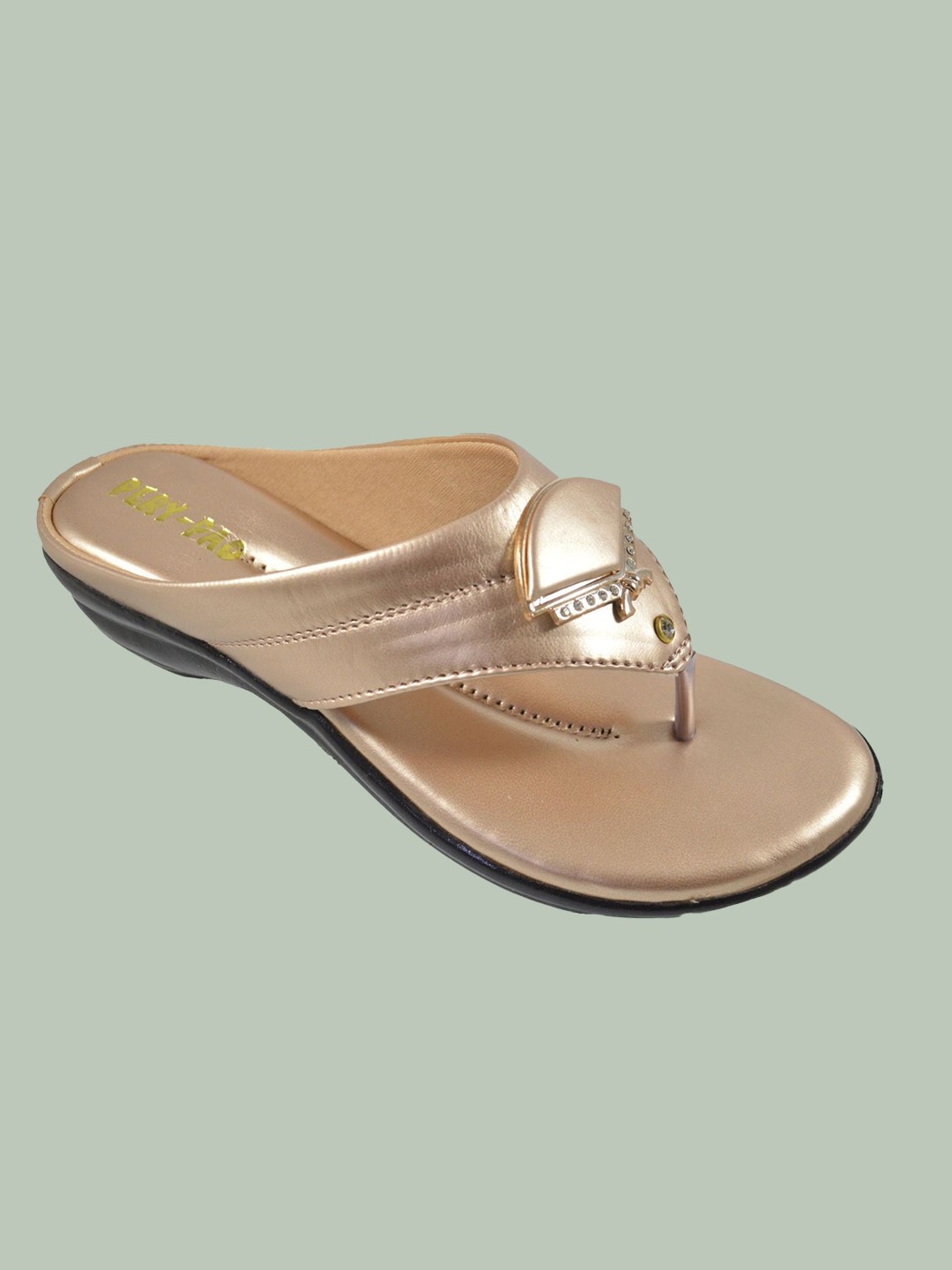 

PERY PAO Embellished T-Strap Flats, Gold