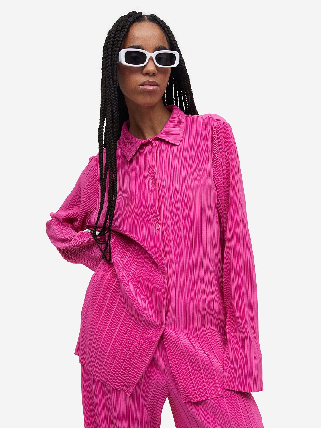 

H&M Oversized Pleated Shirt, Pink