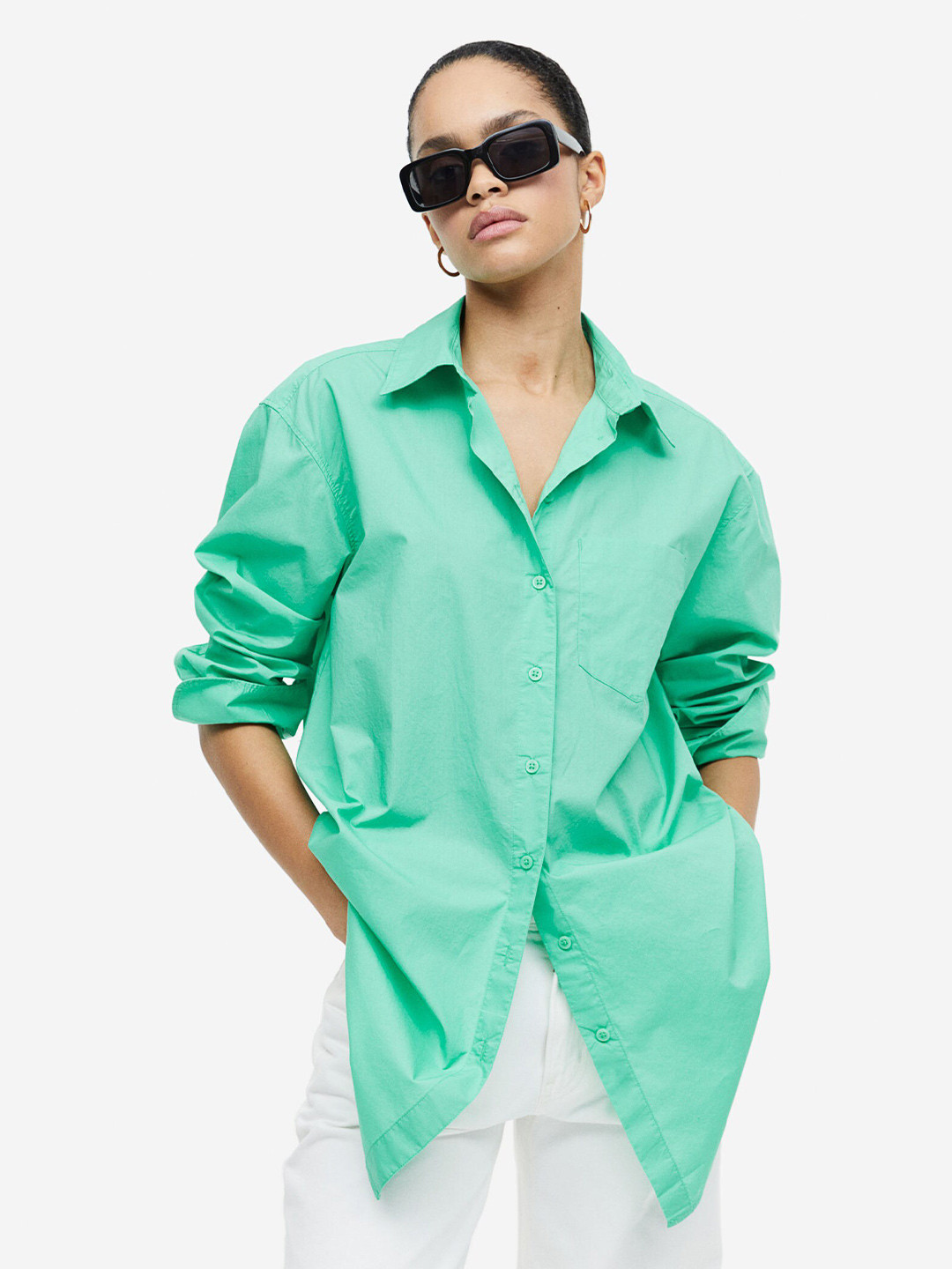 

H&M Pure Cotton Poplin Shirt, Green