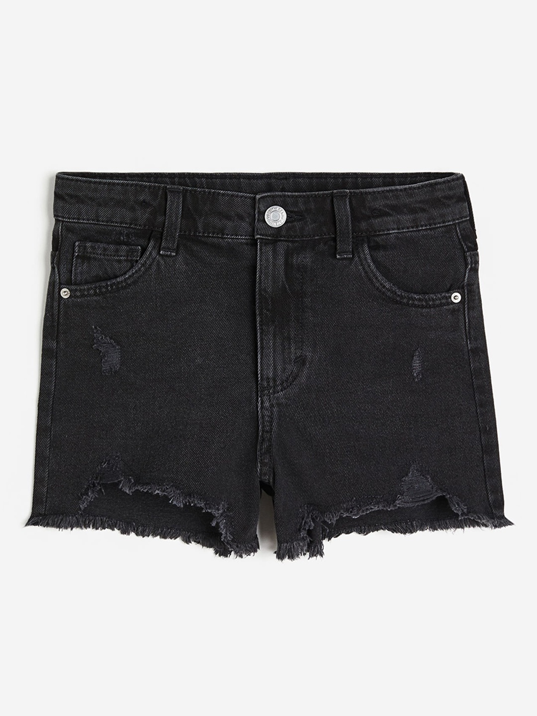 

H&M Girls Relaxed Fit High Denim Shorts, Black