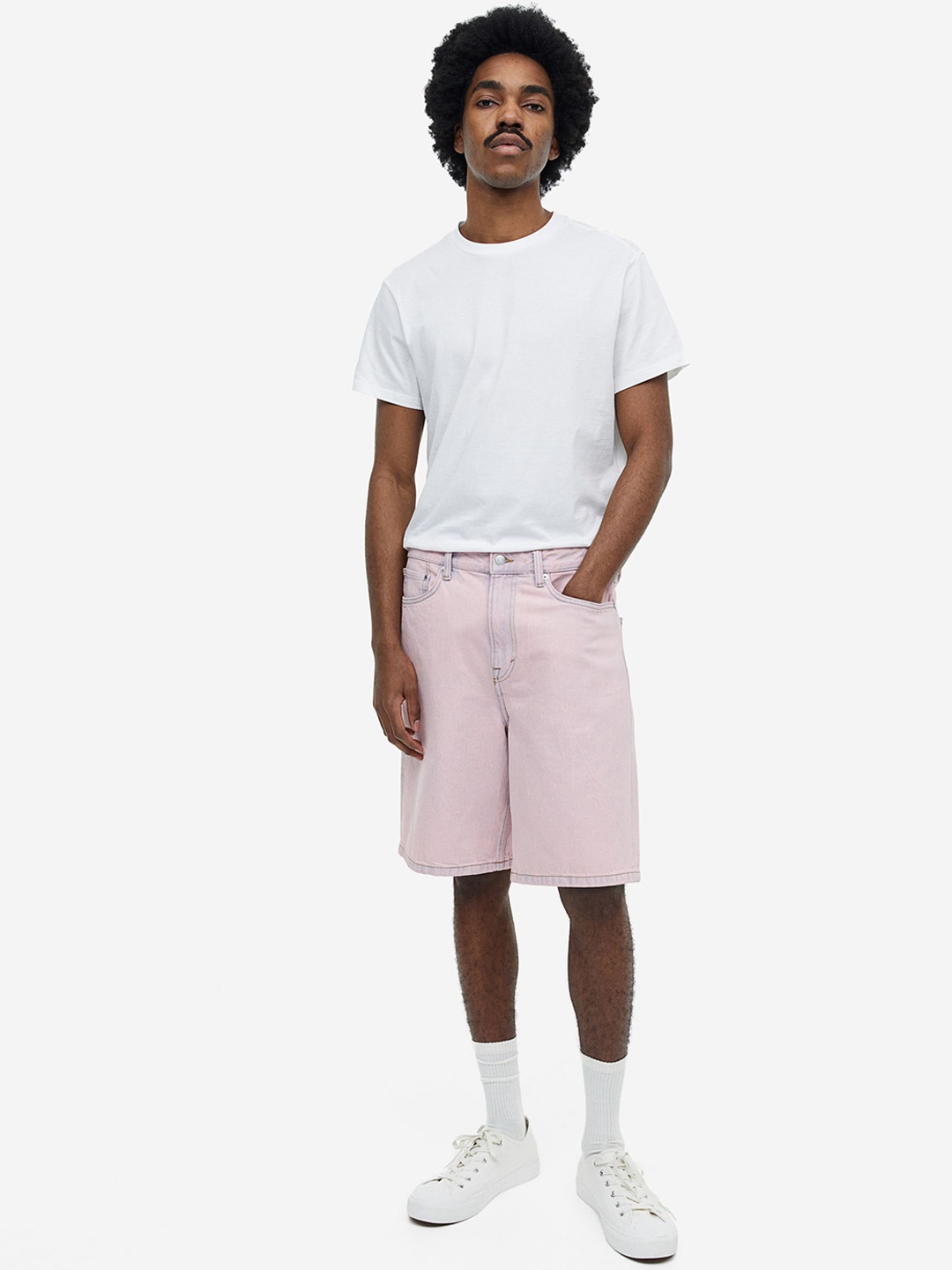 

H&M Relaxed Denim Shorts, Pink