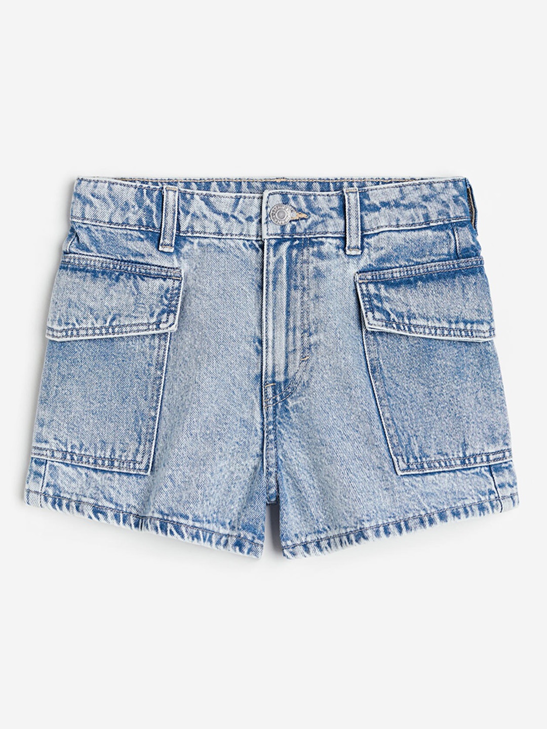 

H&M Girls Relaxed Fit High Denim Shorts, Blue