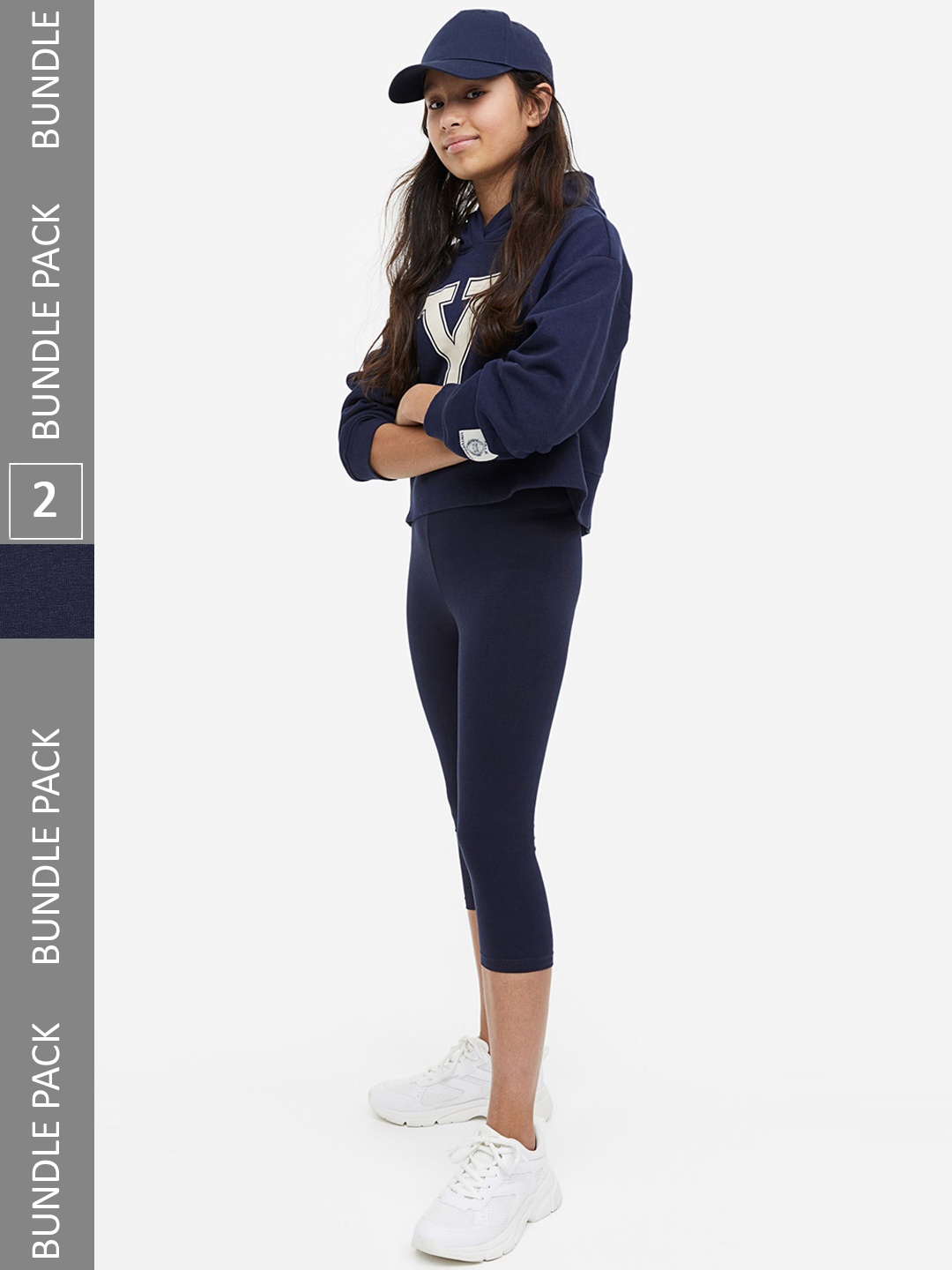 

H&M Girls 2-Pack 3/4-Length Leggings, Blue