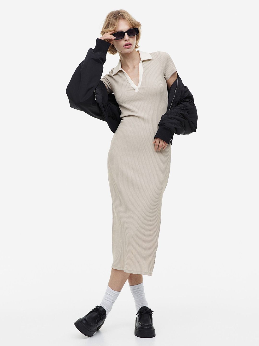 

H&M Collared Bodycon Dress, Beige
