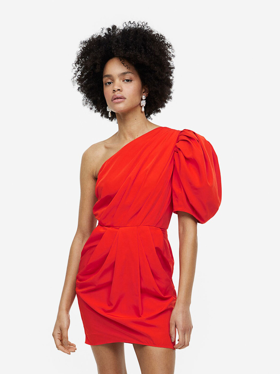 

H&M Draped One-Shoulder Dress, Red