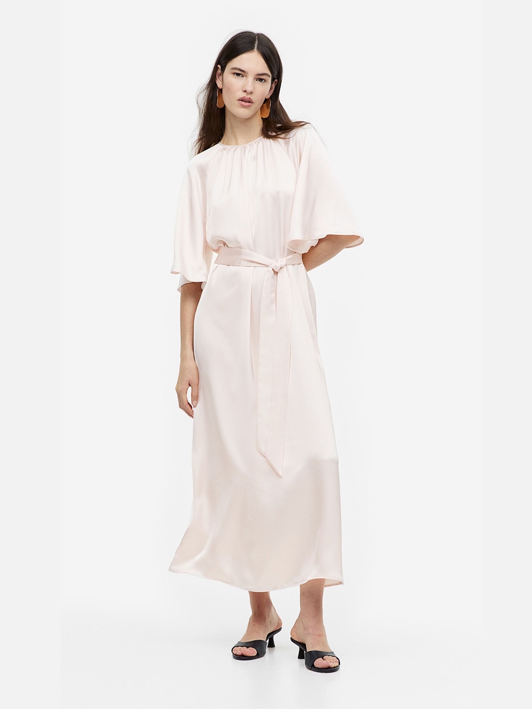 

H&M Tie-Belt Satin Dress, Pink