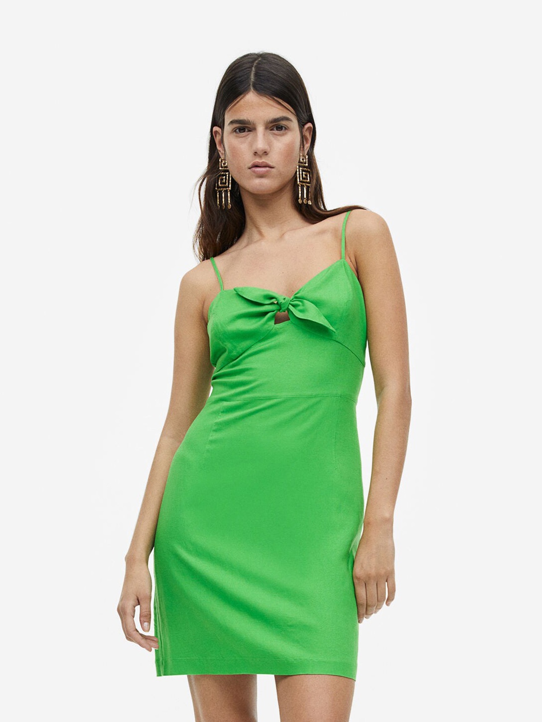 

H&M Linen-Blend Dress, Green