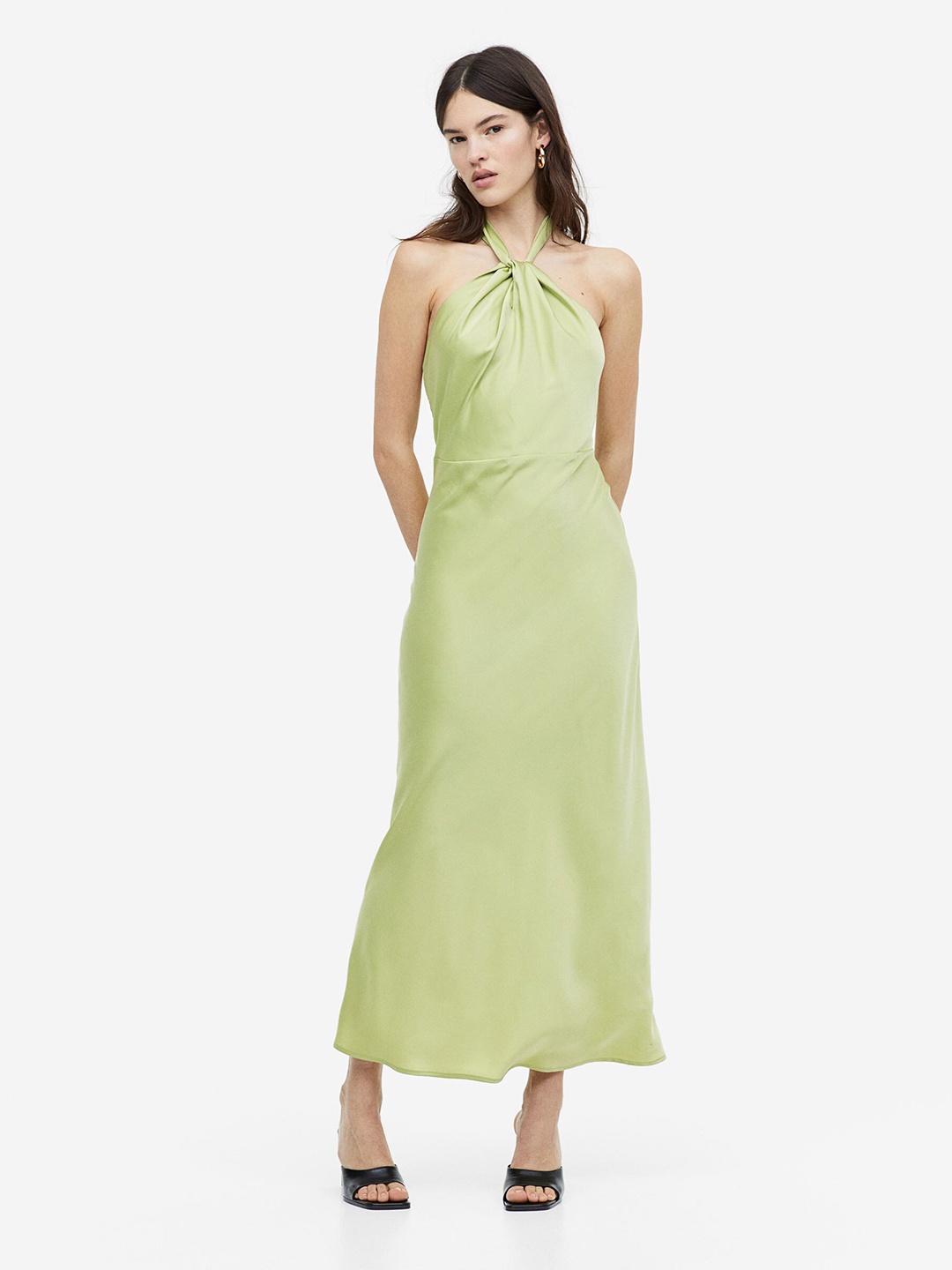 

H&M Solid Satin Halterneck Dress, Green