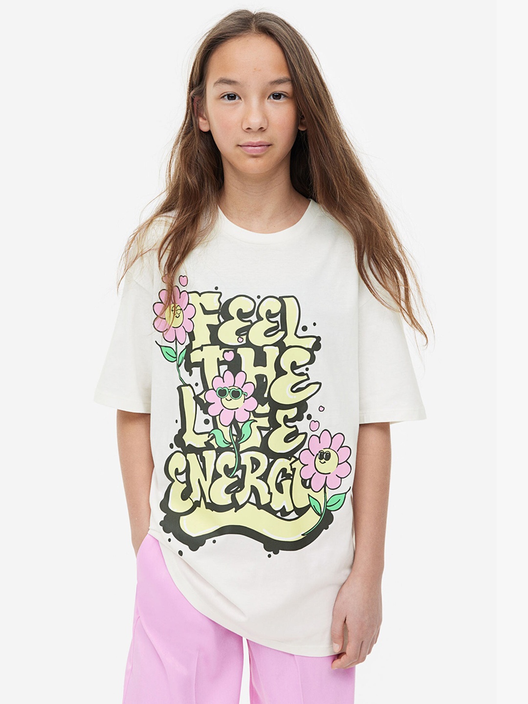 

H&M Printed Oversized Cotton T-shirt, White