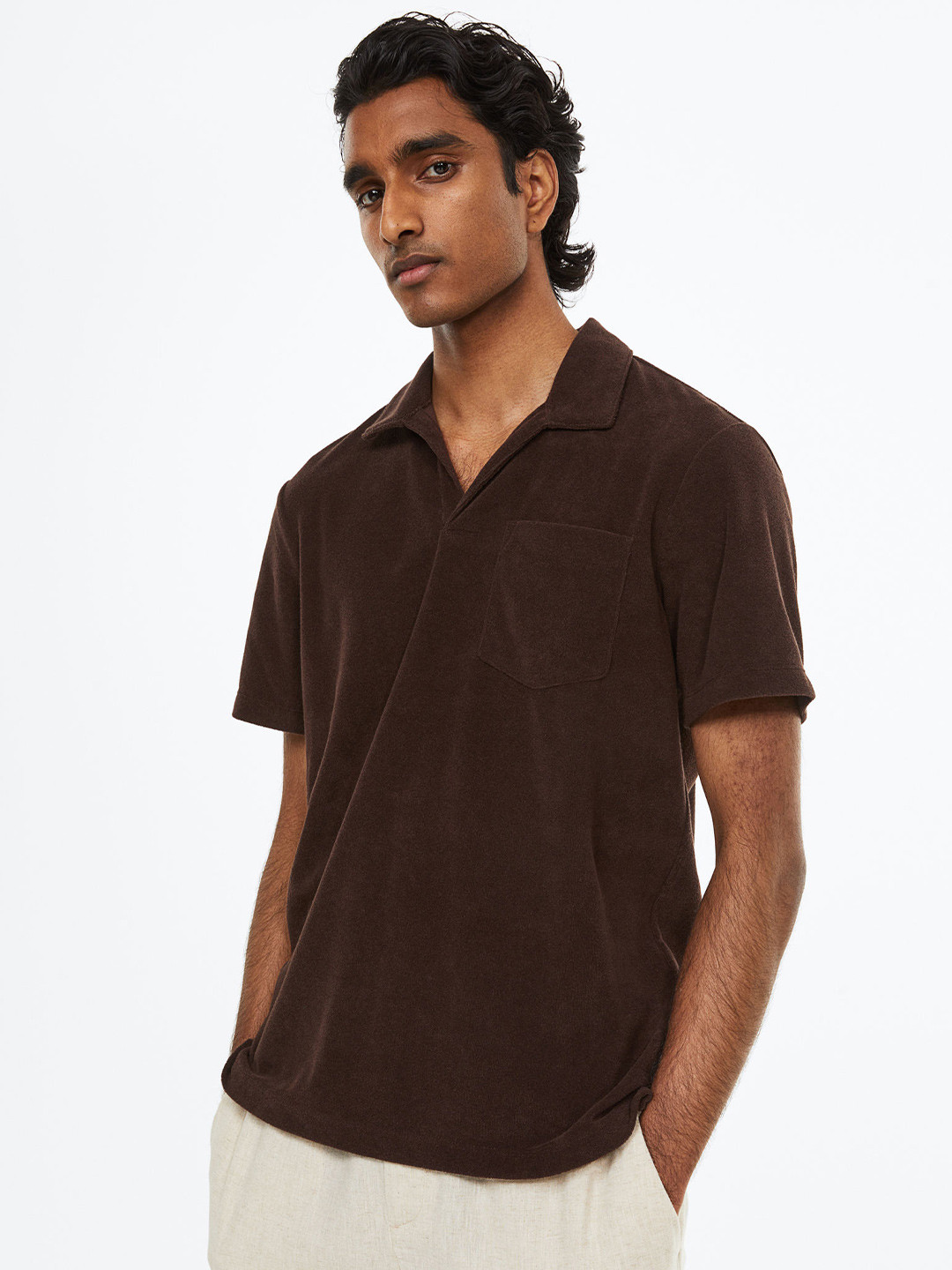 

H&M Regular Fit Terry Polo Shirt, Brown