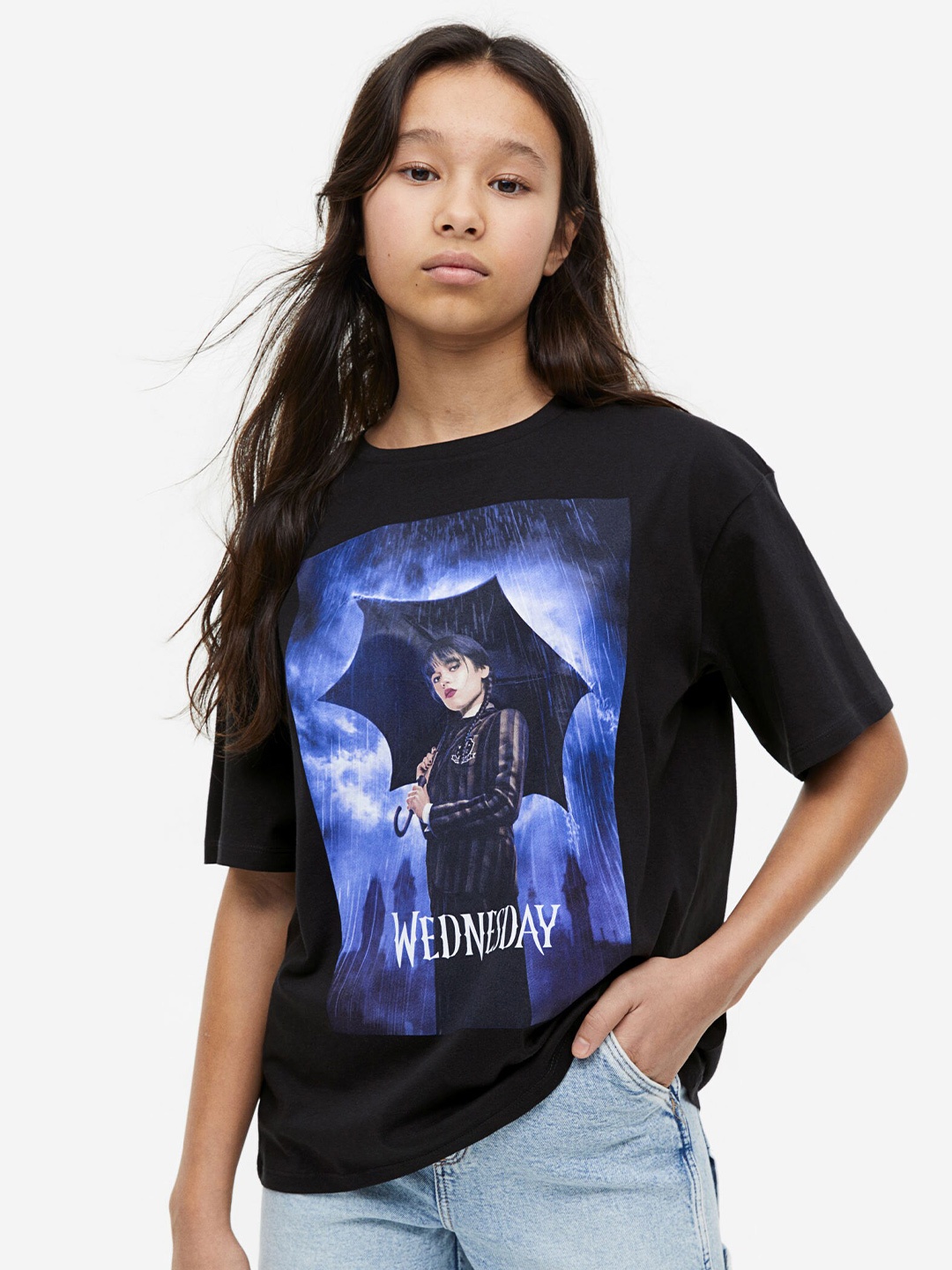 

H&M Girls Printed Cotton T-Shirt, Black