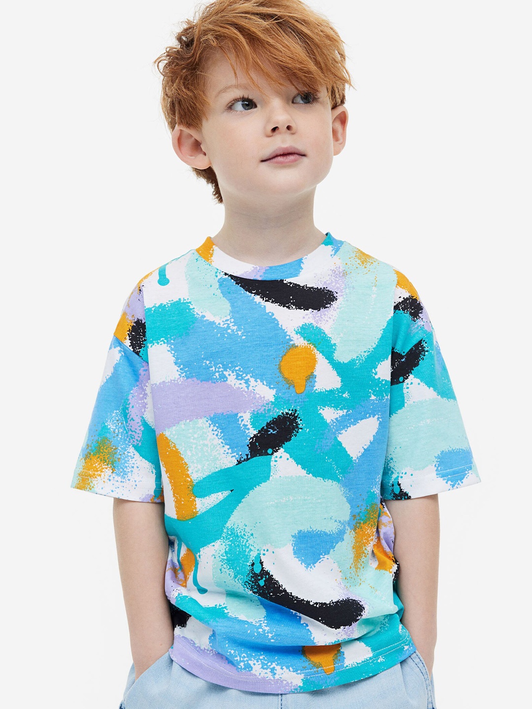 

H&M Printed Oversized Jersey T-shirt, Blue