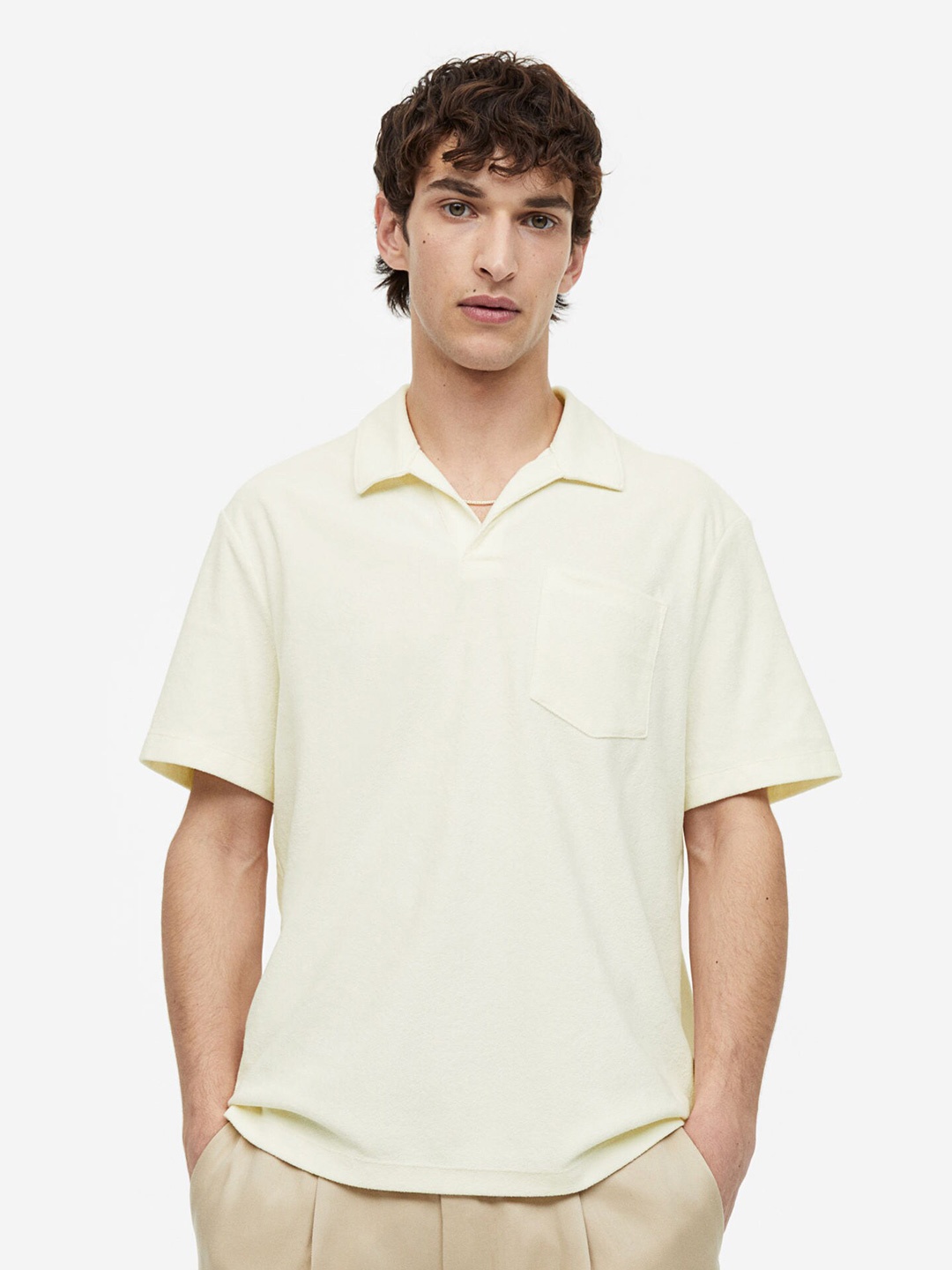 

H&M Solid Regular Fit Terry Polo Shirt, White
