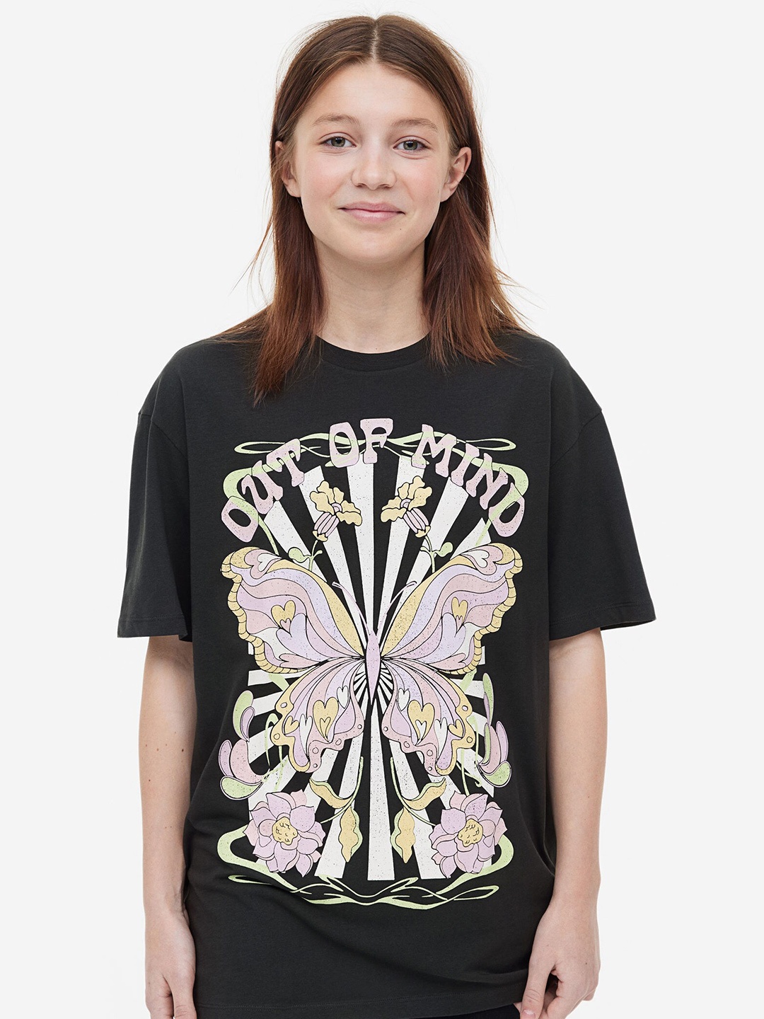 

H&M Girls Oversized Cotton T-Shirt, Black