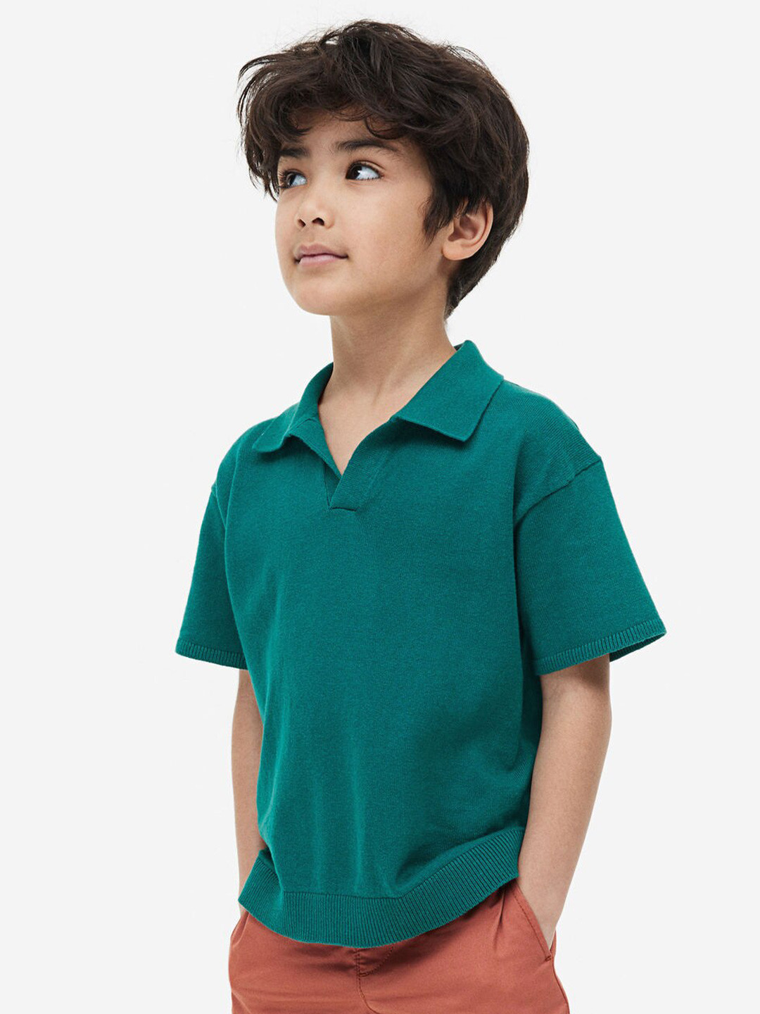 

H&M Boys Knitted Polo Shirt, Green