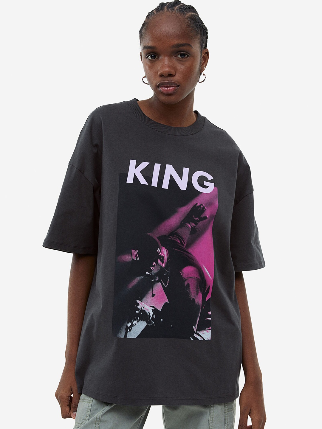 

H&M Oversized Printed T-Shirt, Grey