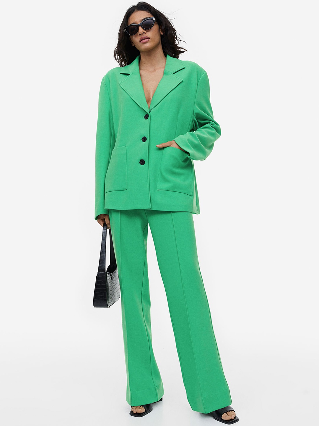 

H&M Single-Breasted Jersey Blazer, Green