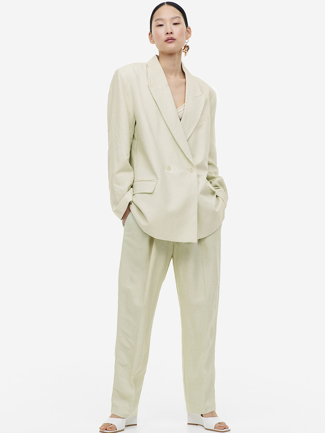 

H&M Double-Breasted Blazer, Beige