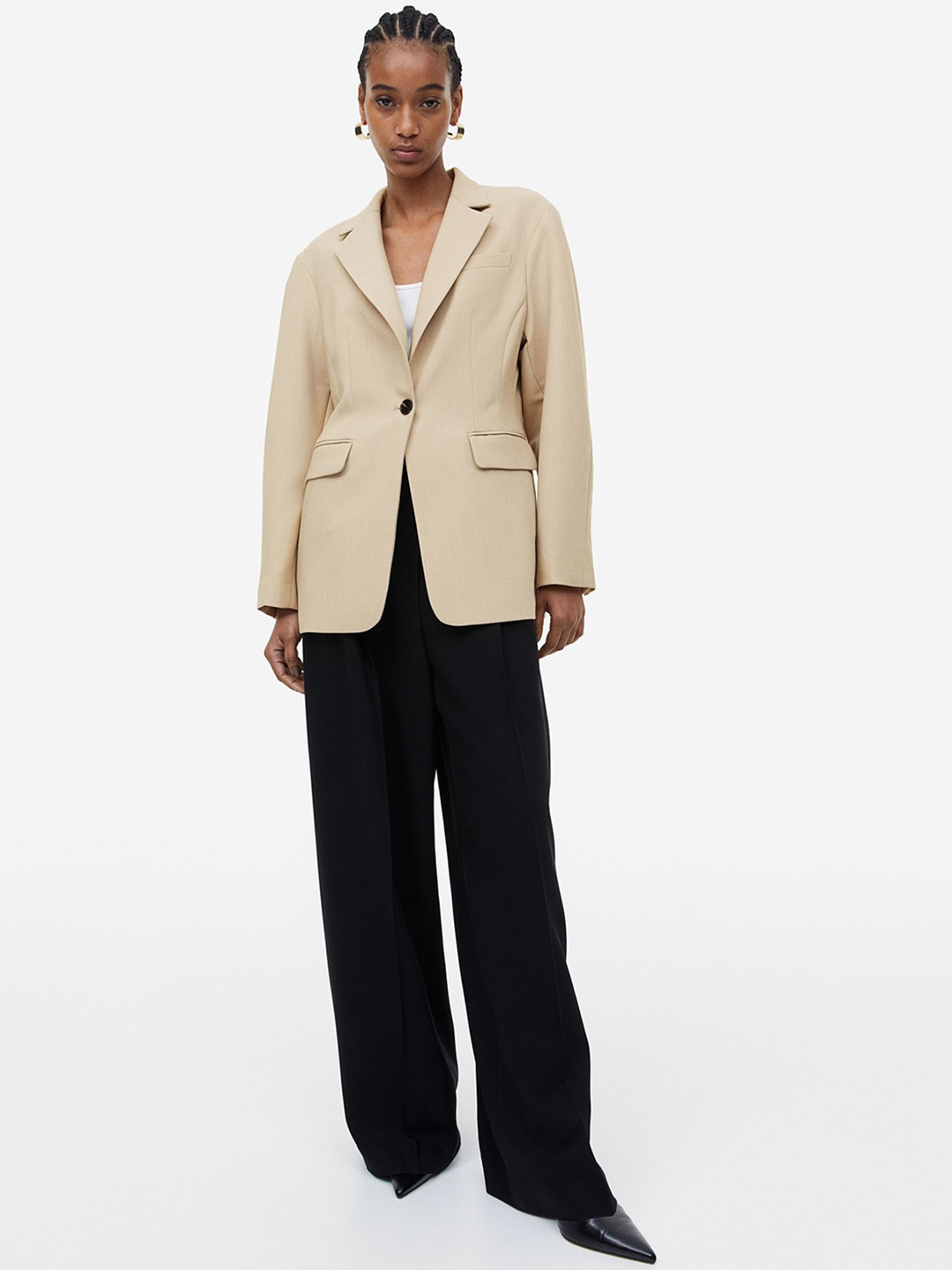 

H&M Single-Breasted Twill Blazer, Beige