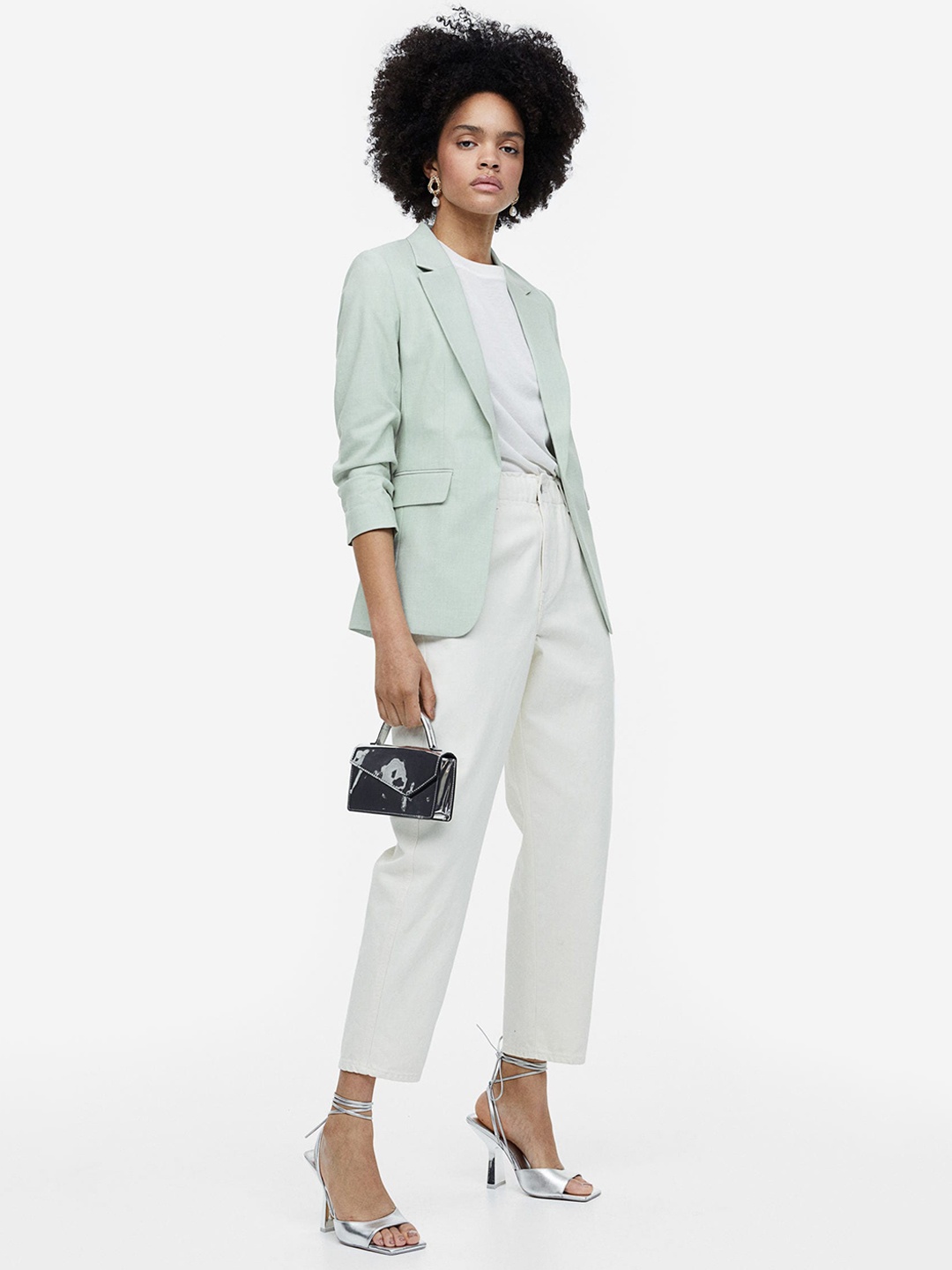 

H&M Gathered-Sleeve Blazer, Green