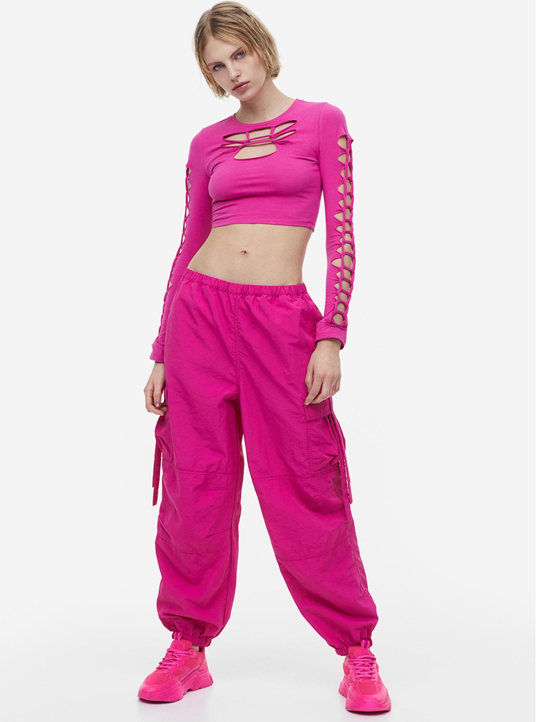 

H&M Low-waisted Parachute Trousers, Pink