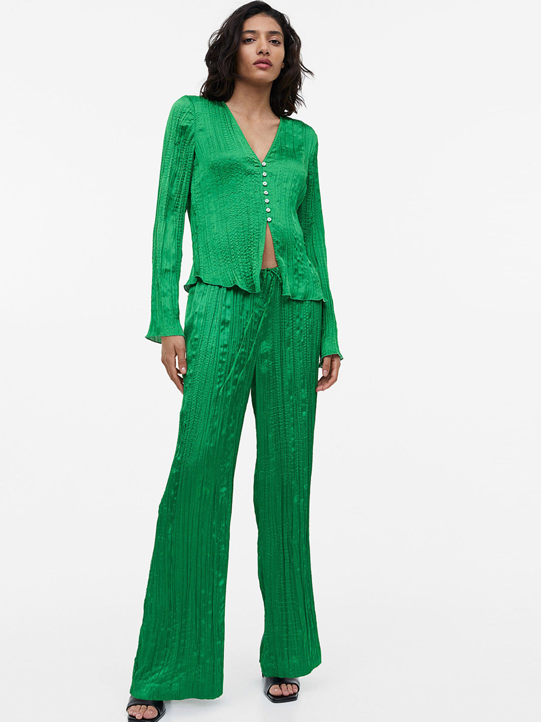 

H&M Wide Pull-On Trousers, Green