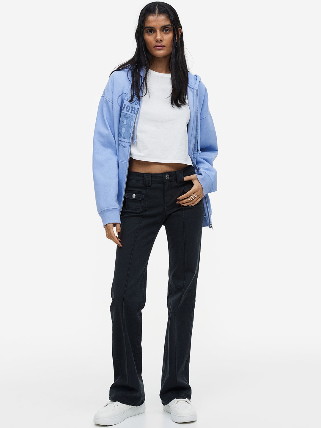 

H&M Flared Cargo Trousers, Black
