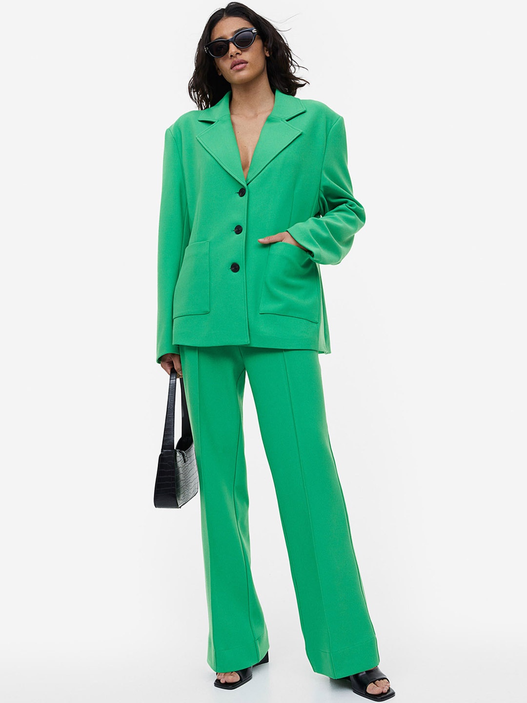 

H&M Tailored Jersey Trousers, Green