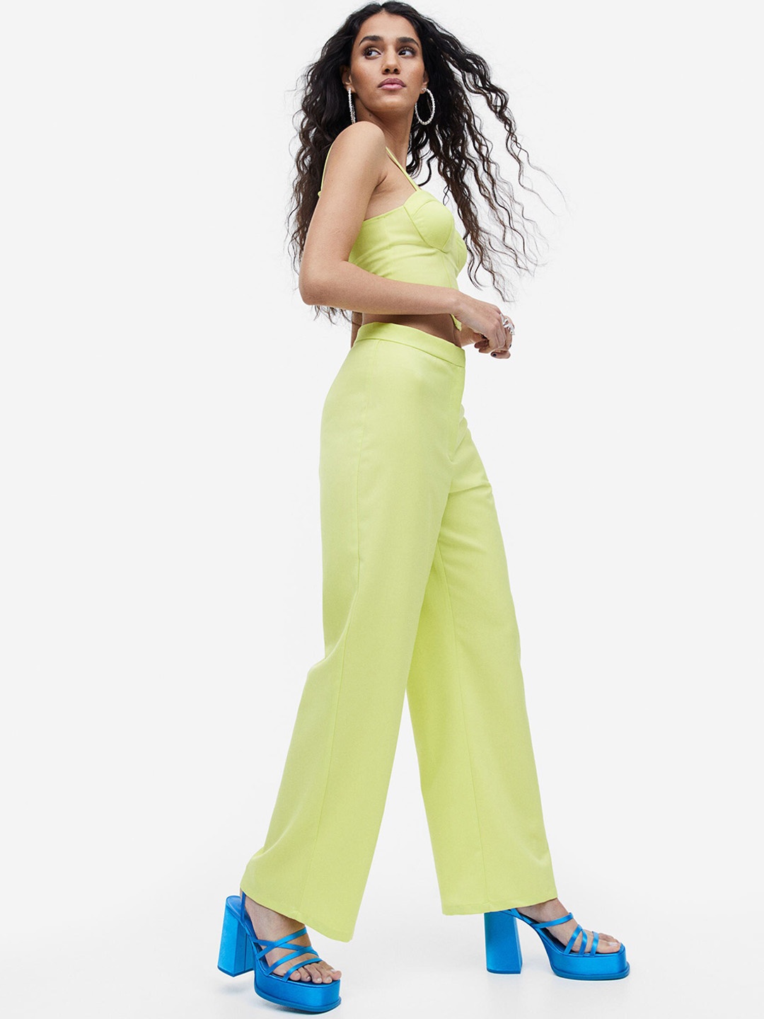 

H&M Women High-Waisted Tailored Trousers, Lime green