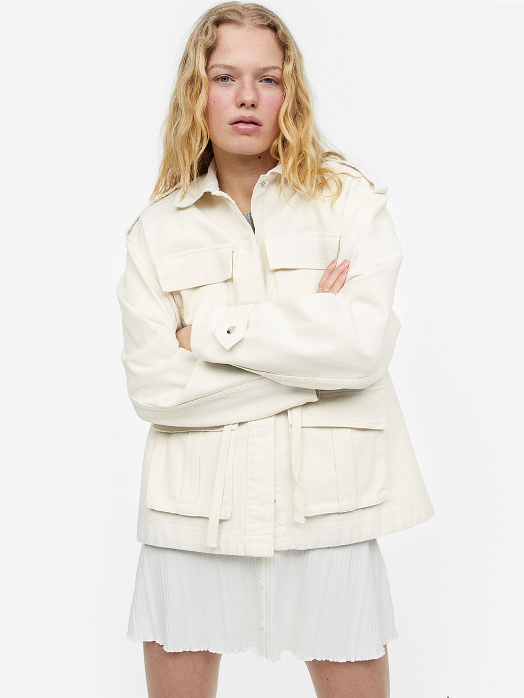 

H&M Cotton Twill Utility Jacket, White