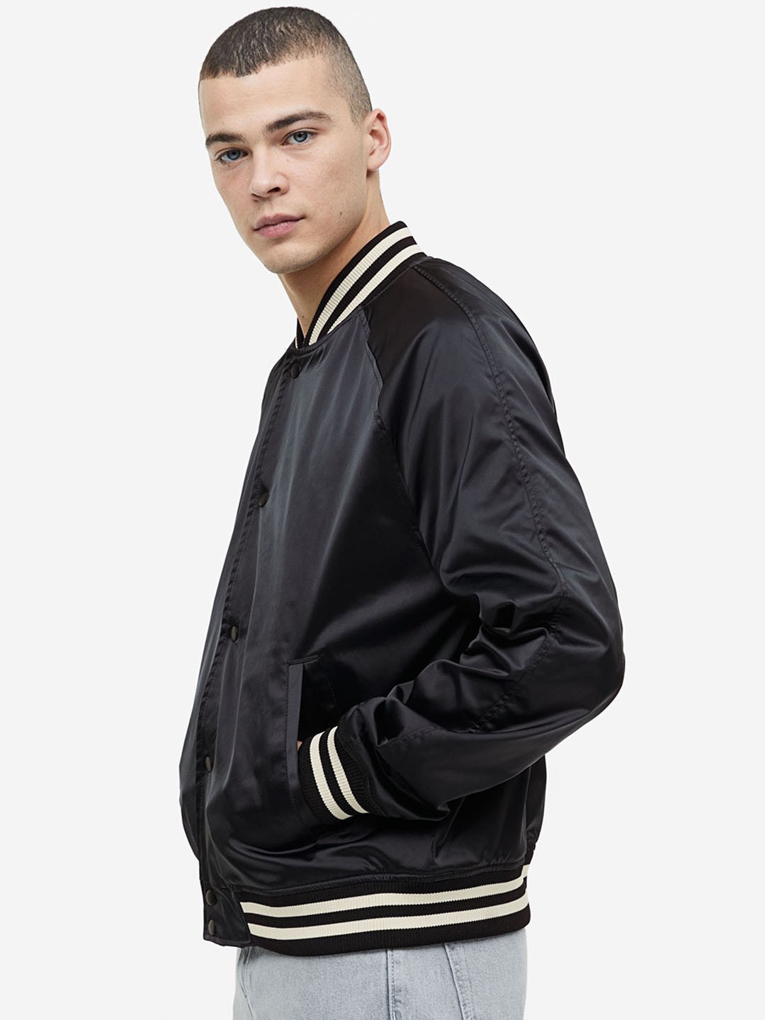 

H&M Satin Baseball Jacket, Black
