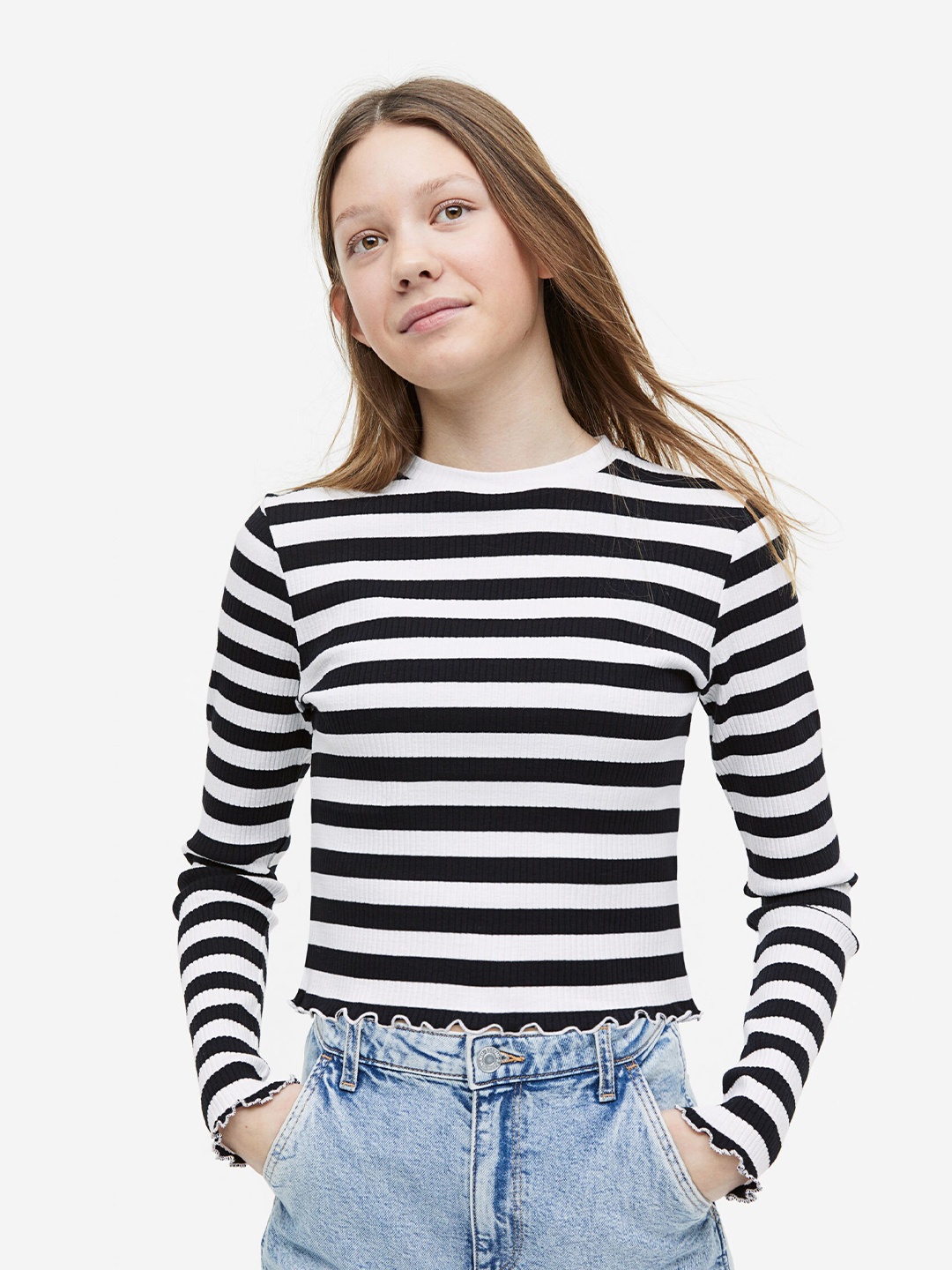 

H&M Ribbed Cotton Jersey Cropped Top, Multi