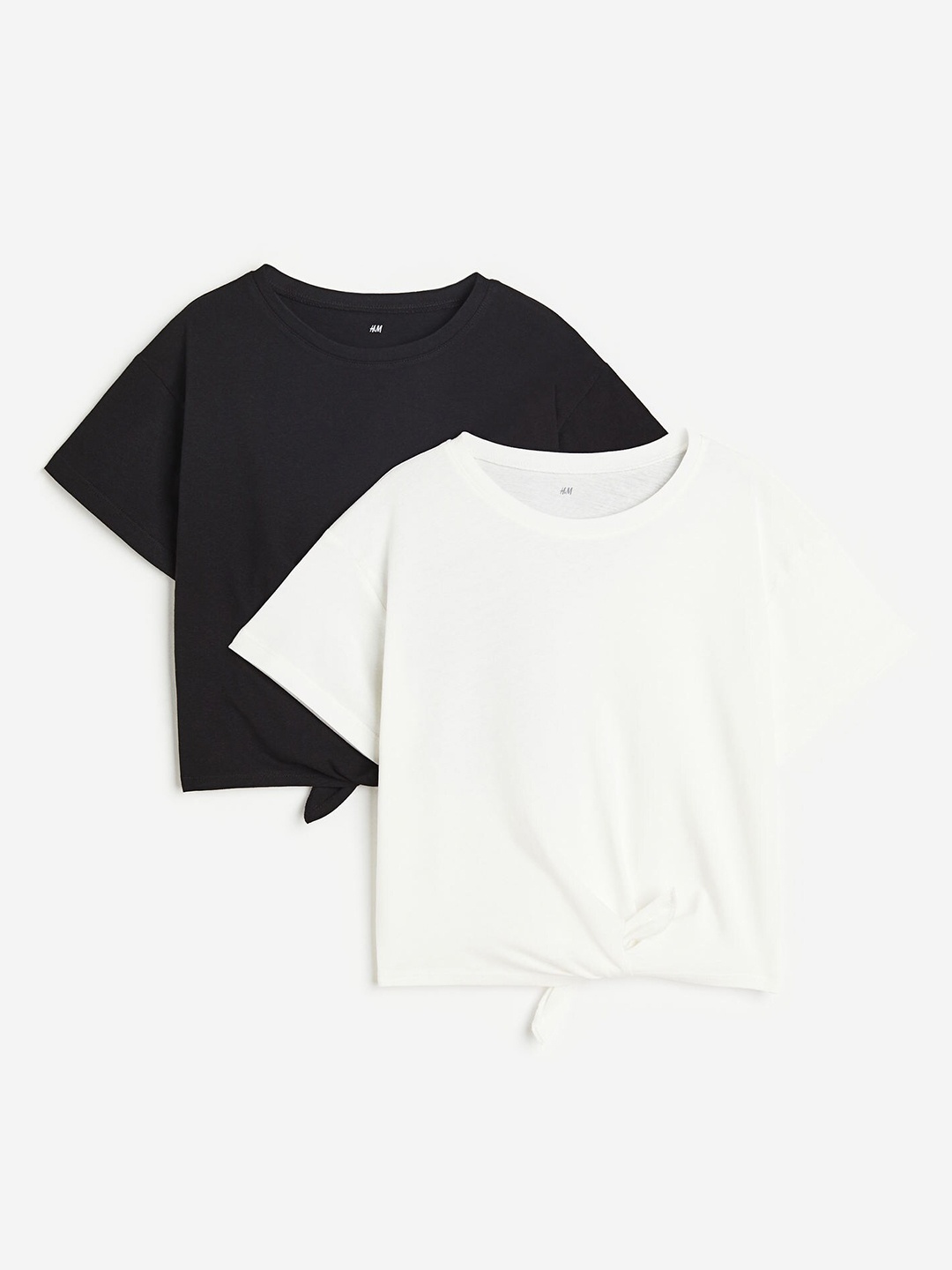 

H&M Girls 2-Pack Cotton Tops, Black