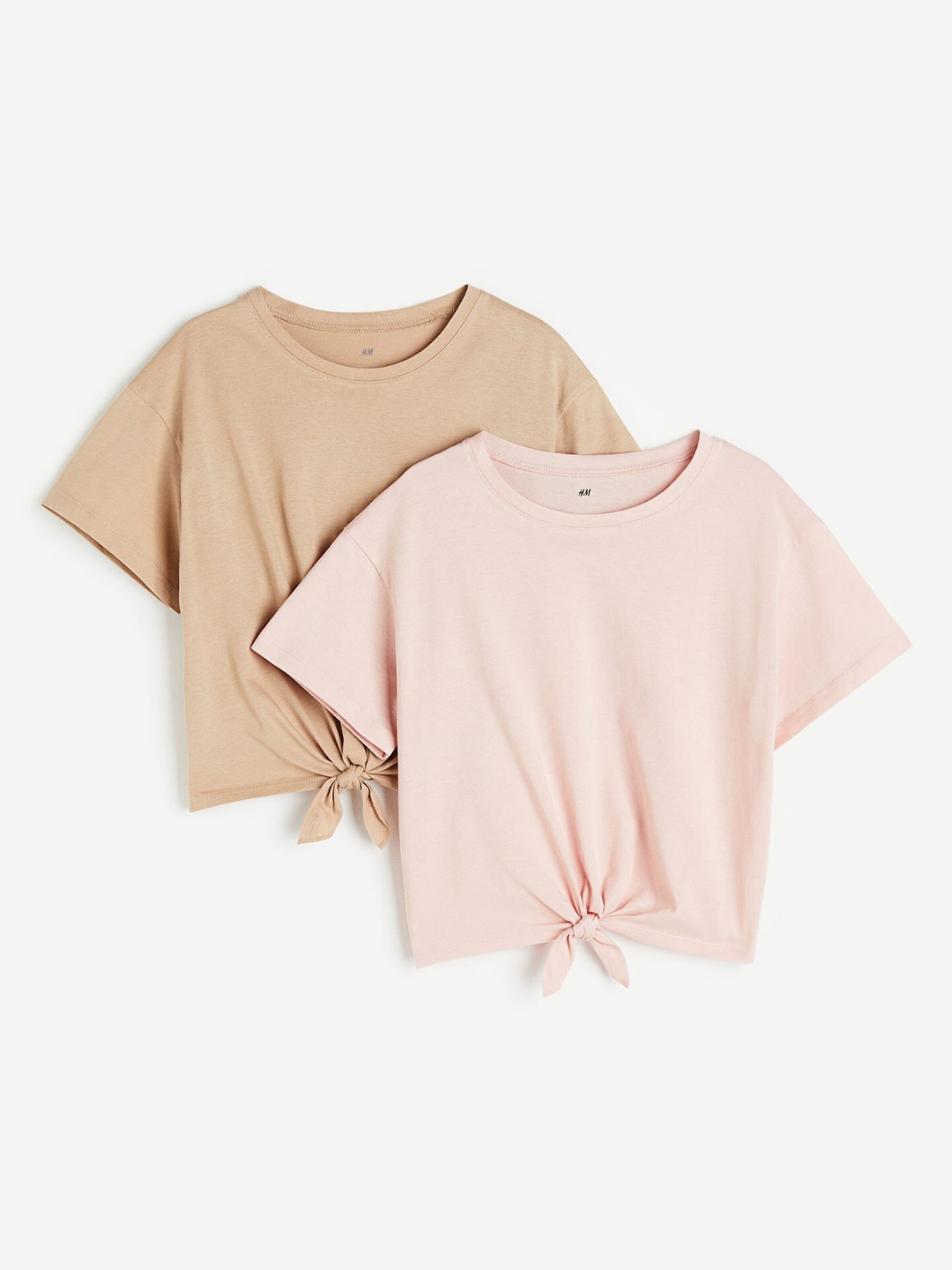 

H&M Girls 2-Pack Cotton Tops, Beige