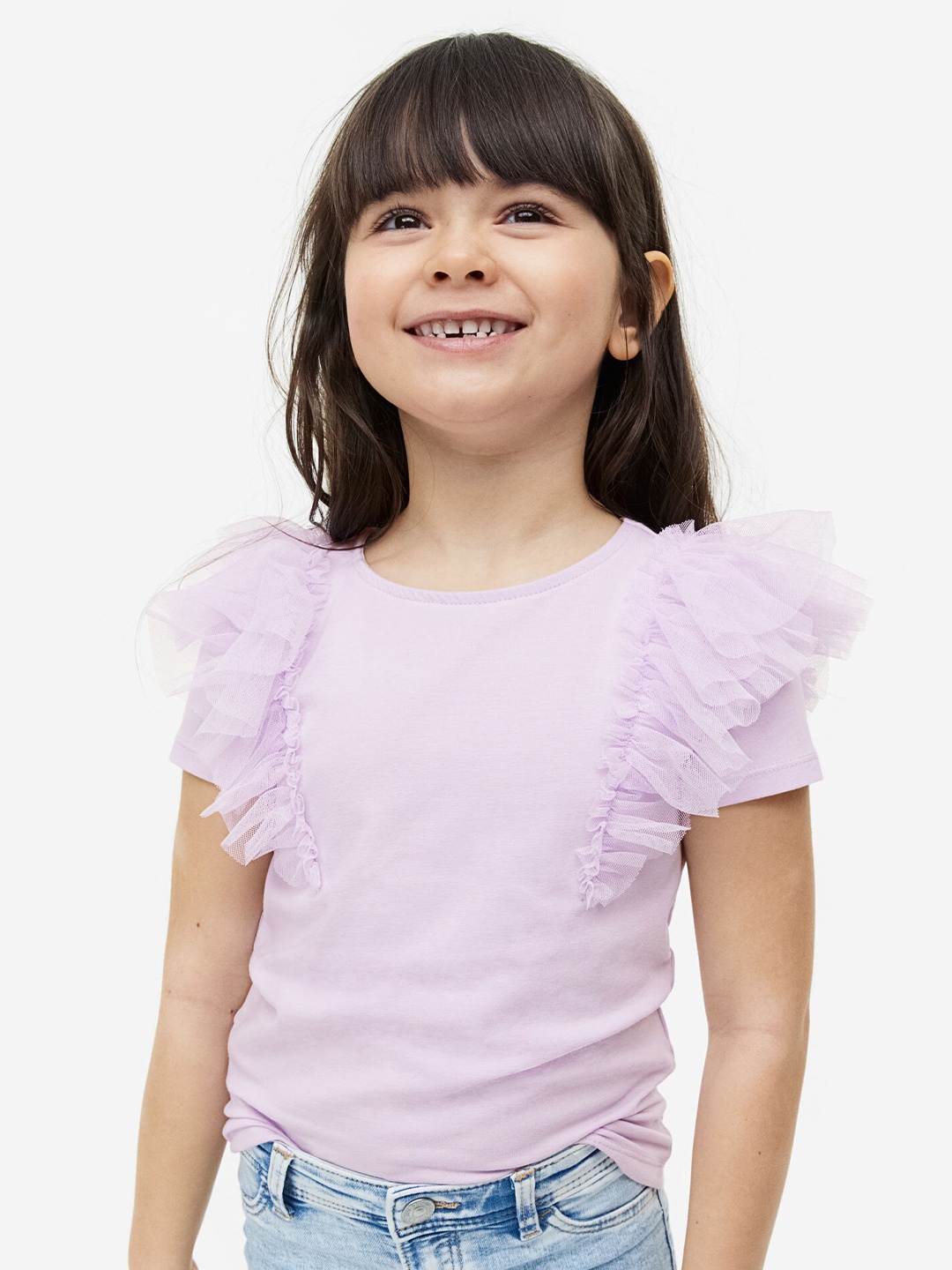 

H&M Flounce-Trimmed Top, Purple