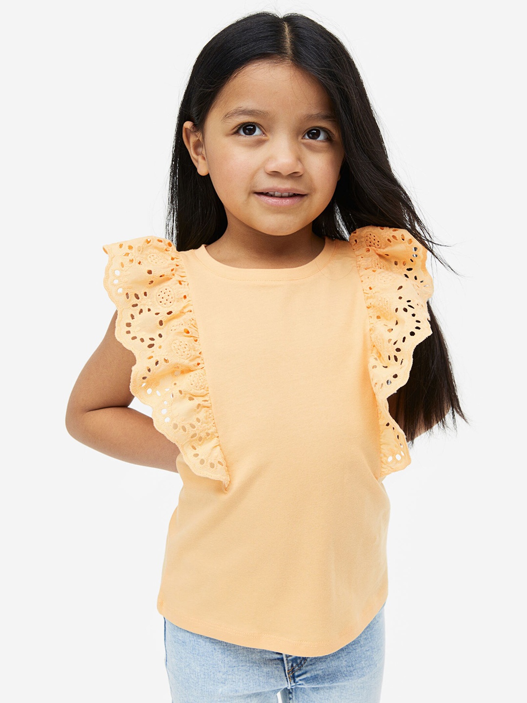 

H&M Girls Broderie Anglaise-Detail Top, Peach