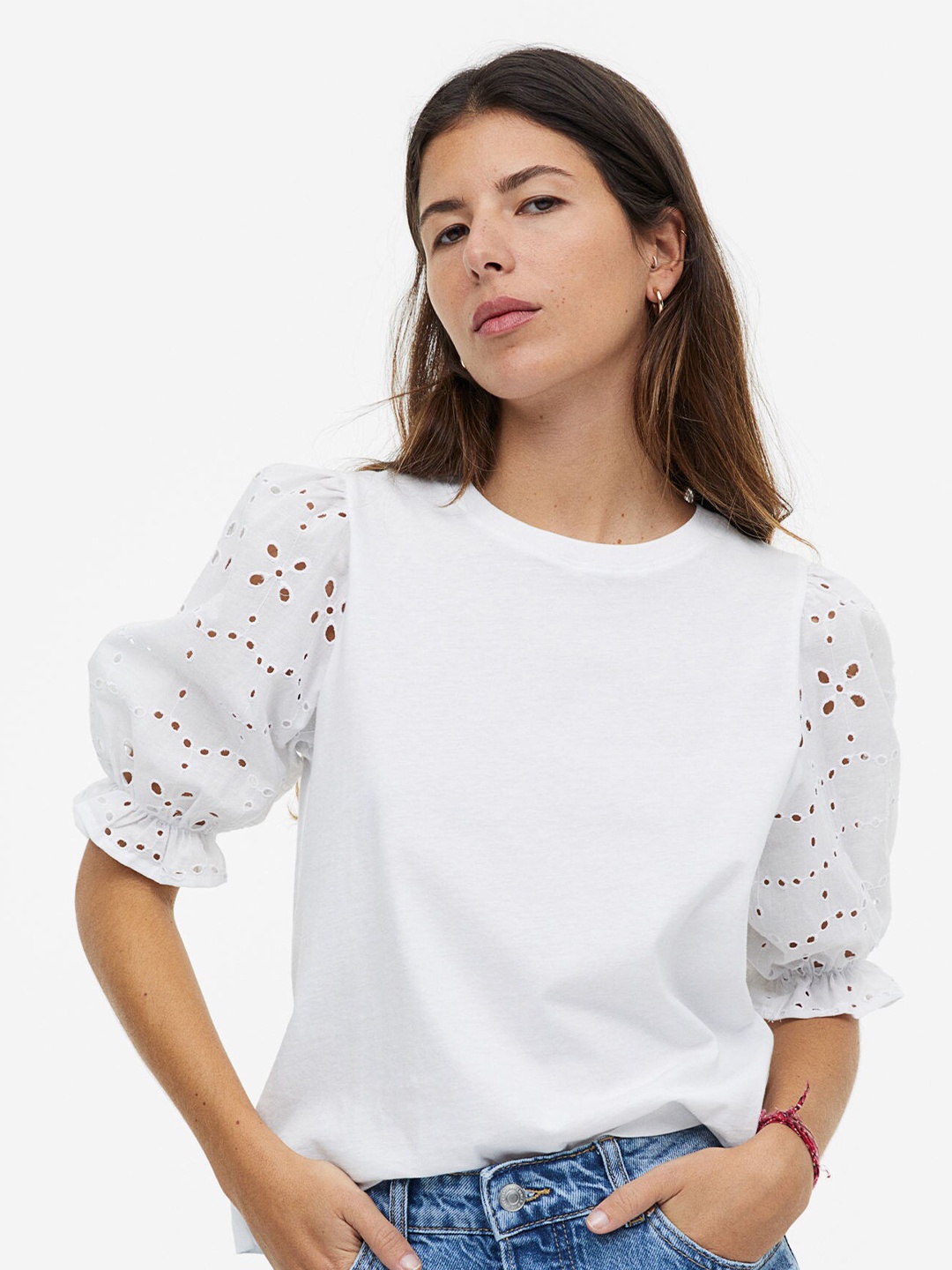 

H&M Broderie Anglaise Top, White