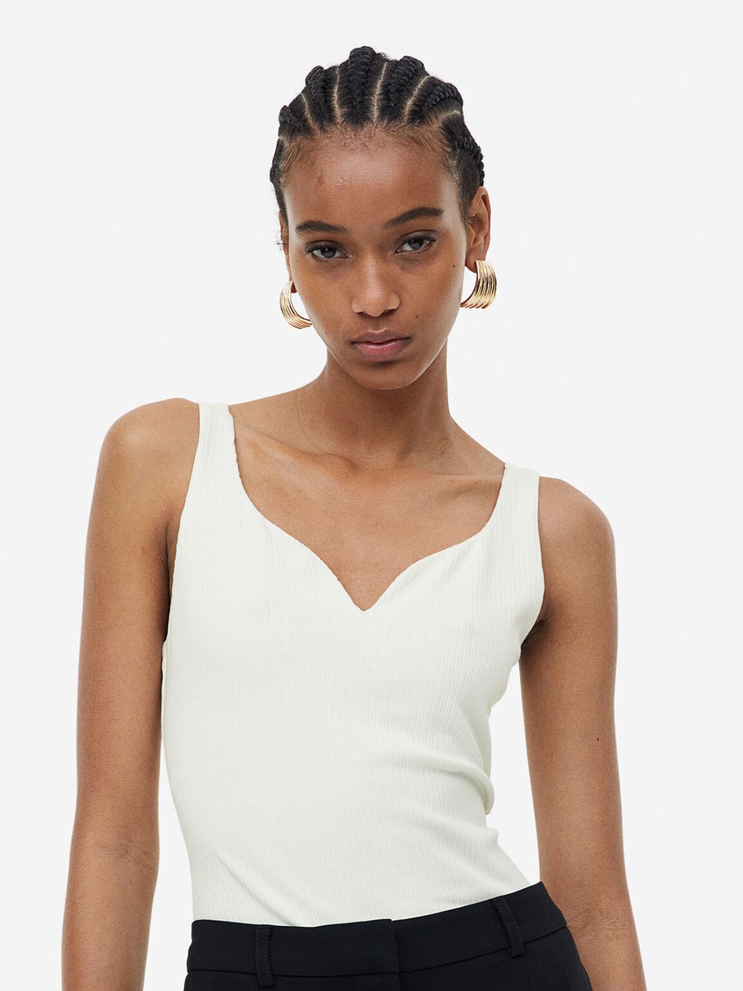 

H&M Ribbed Top, White