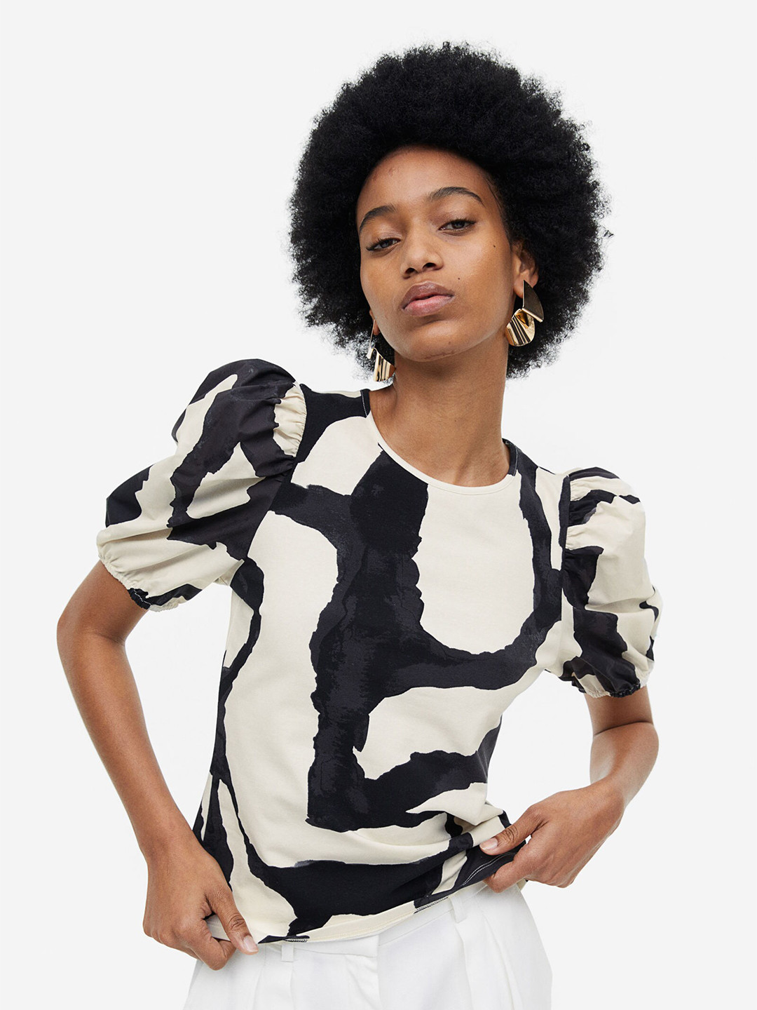 

H&M Puff-Sleeved Top, White